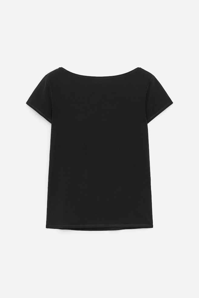 Boat-Neck Stretch T-Shirt - Black - 1