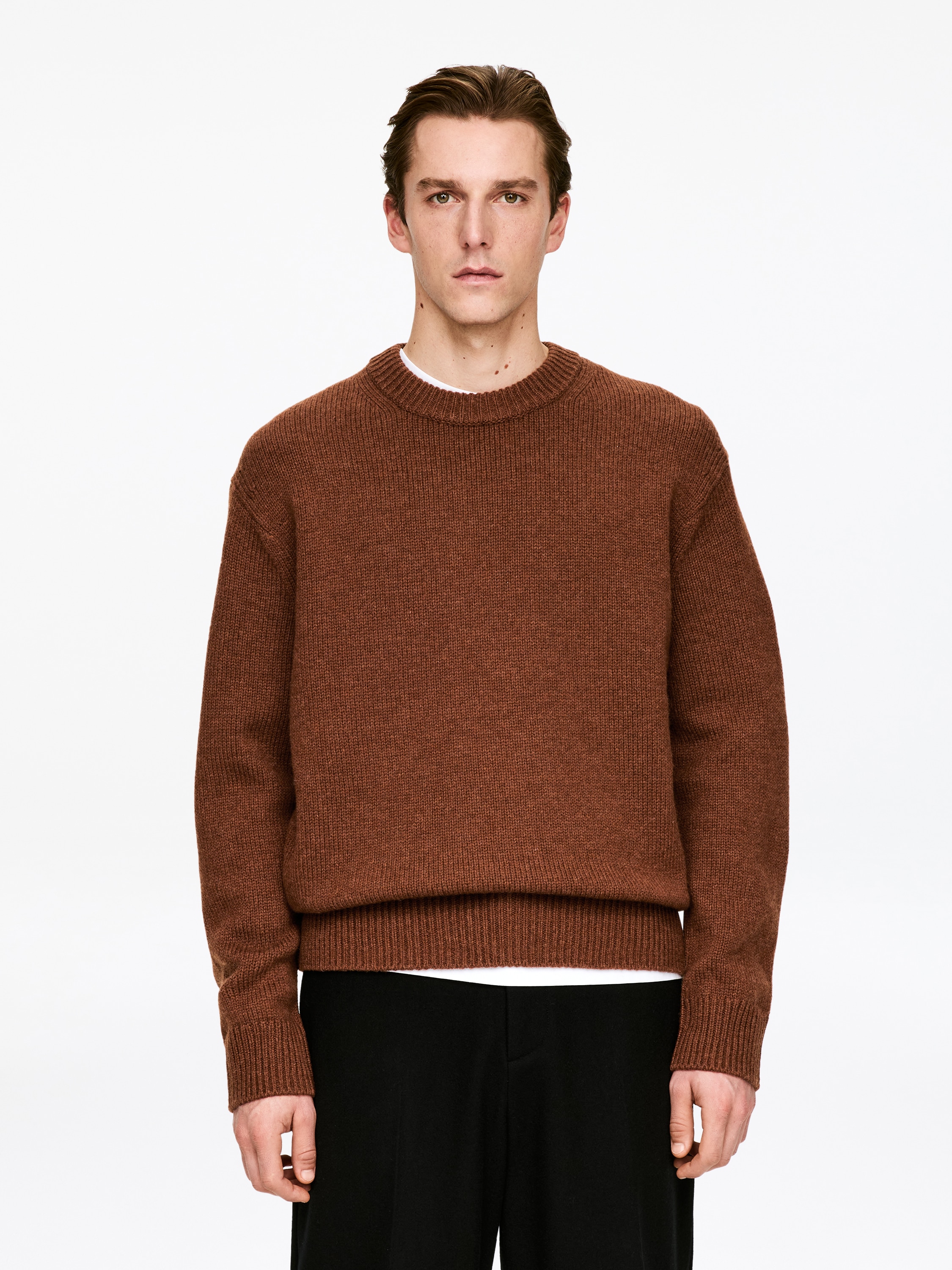 Kraftig strikket ullgenser - Rust/Offwhite/Mørkeblå/Lysegrå melange/Beige melange/Burgunder/Kullgrå melange
