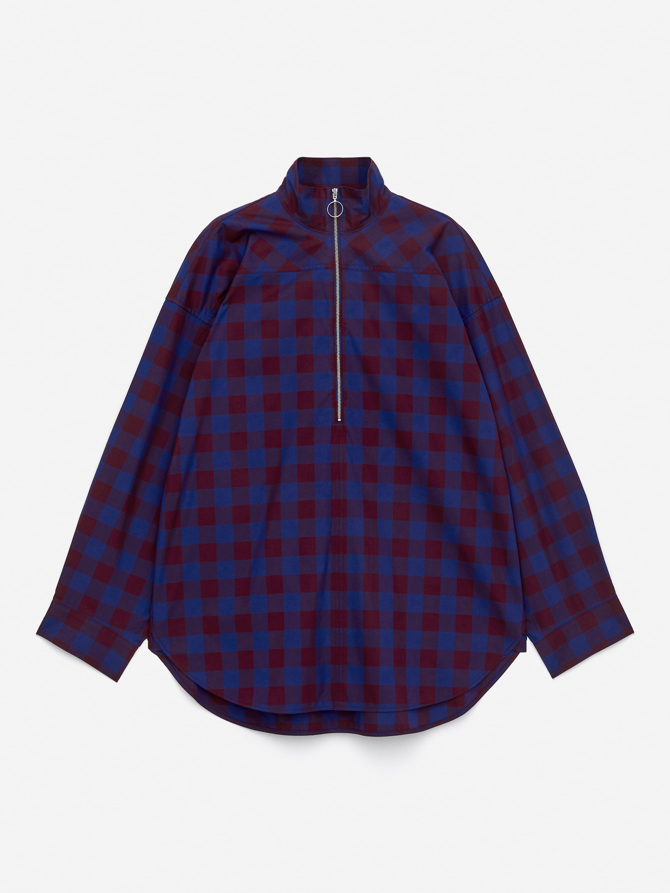 Overhemd met halve rits - Blauw/bordeauxrood/Wit