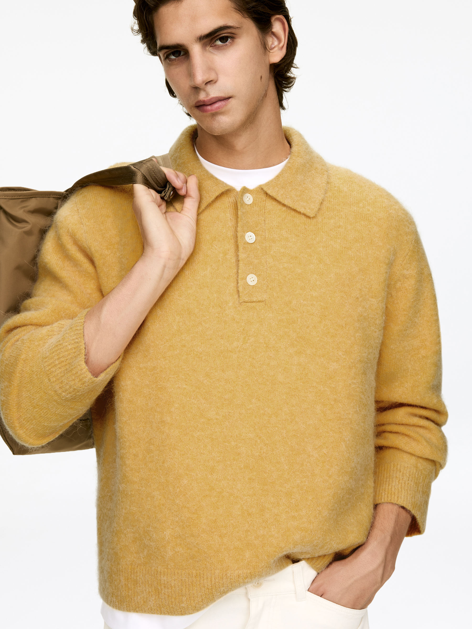 Polo en mélange de laine et d'alpaga - Jaune - Loose fit - Homme - StillMedia/Lookbook - 4