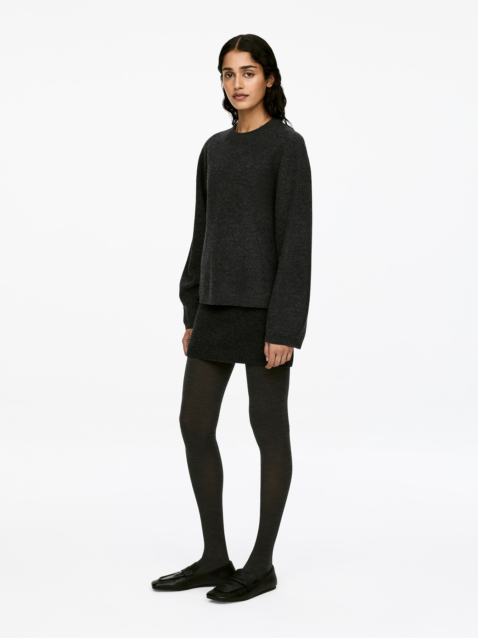 Boiled Wool Jumper - Dark Grey Melange/Dusty Pink - 4