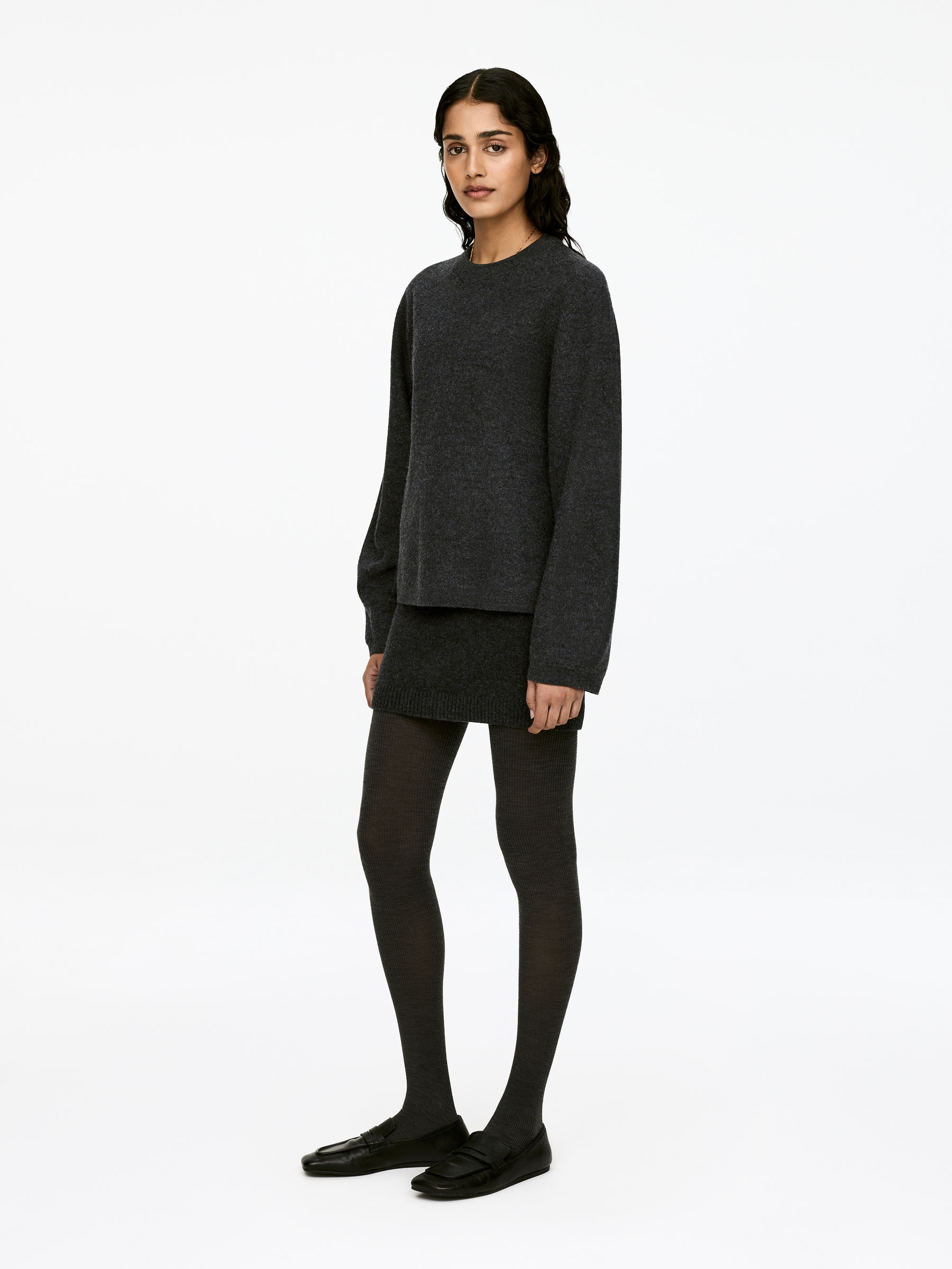 Boiled Wool Jumper - Dark Grey Melange - Regular fit - Women - StillMedia/Lookbook - 6