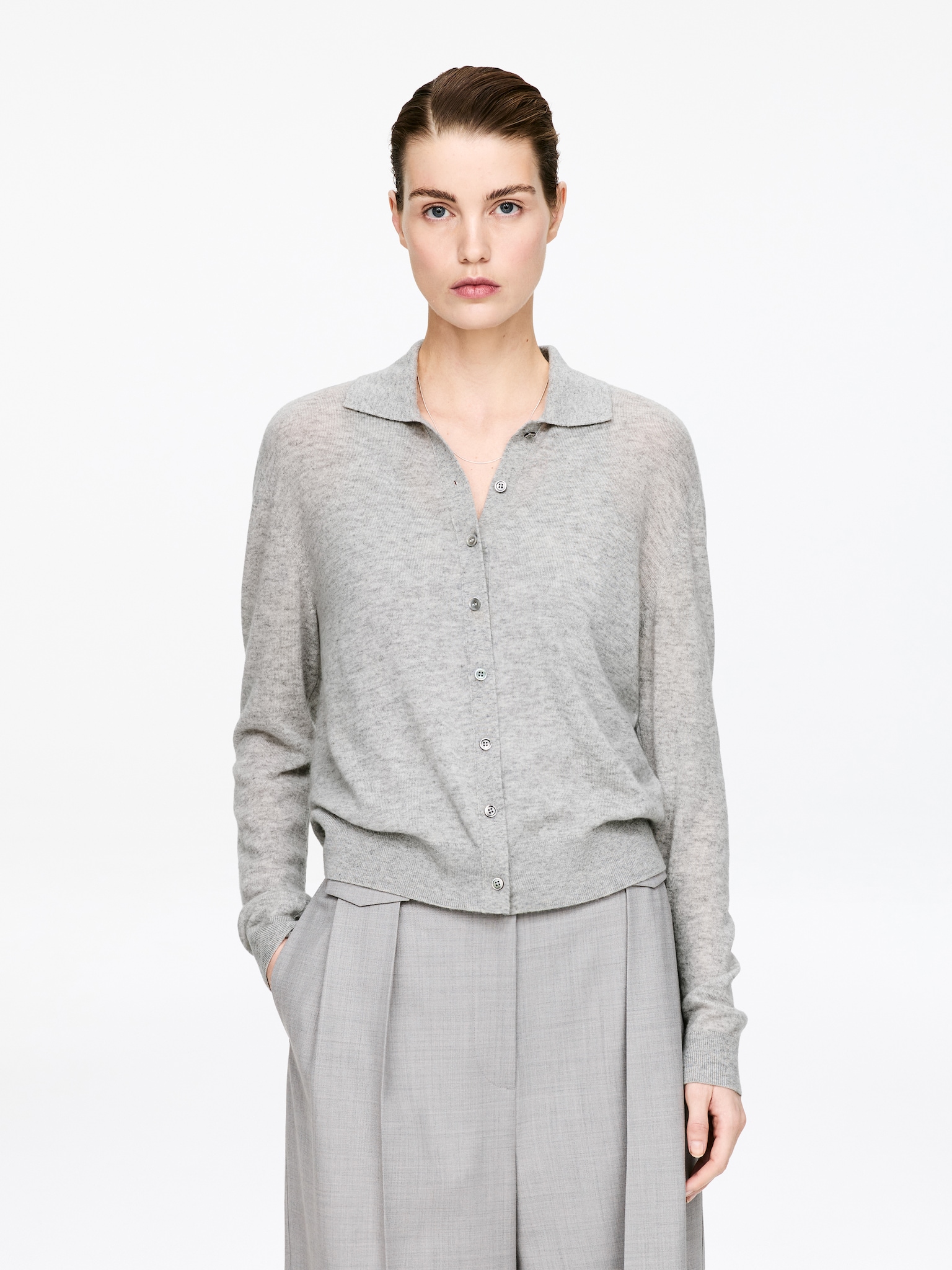 Cardigan din cașmir pur - Gri/Turcoaz deschis - 1