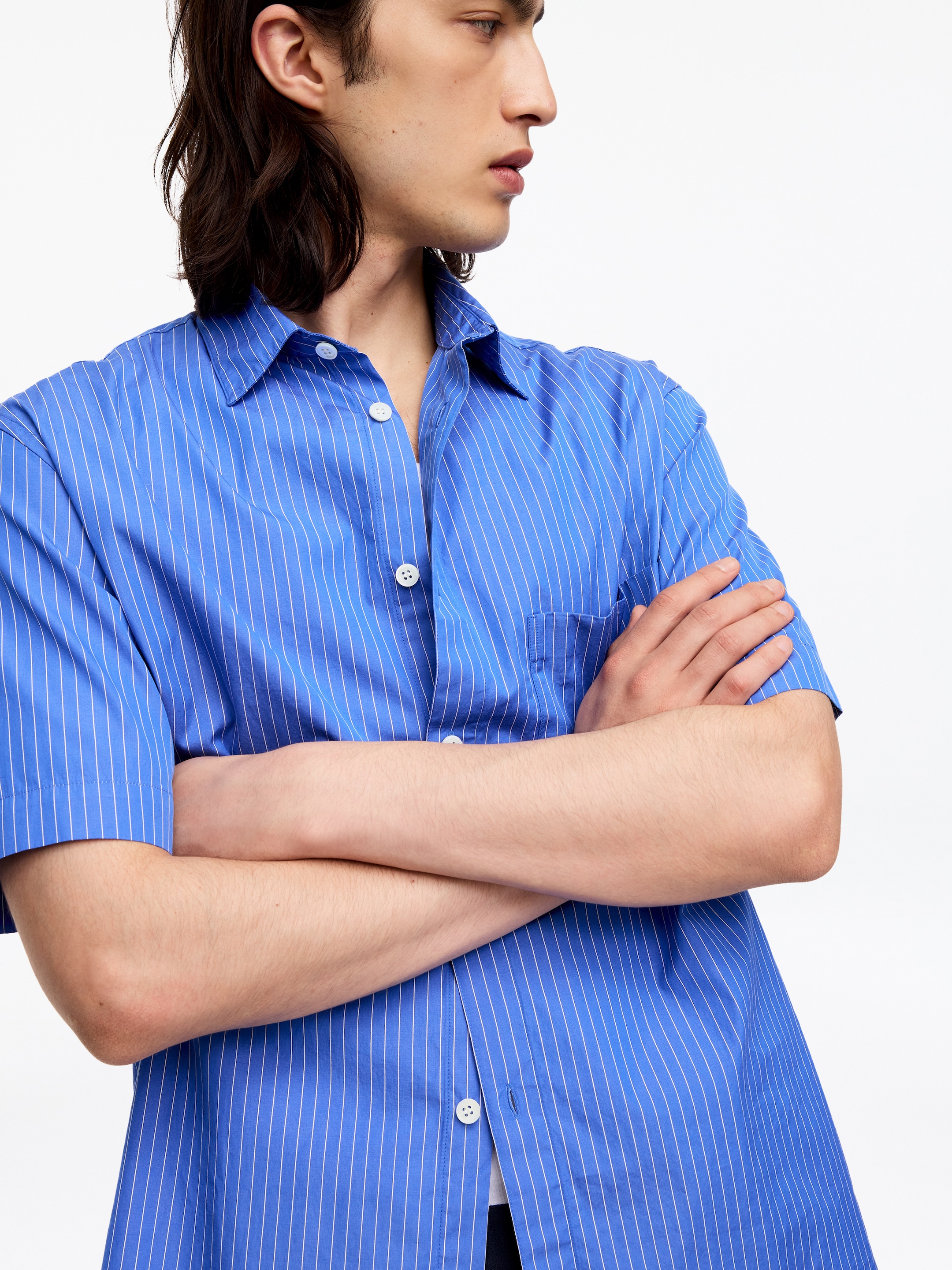 Short-Sleeve Poplin Shirt - Light Blue/Striped - Relaxed fit - Men - StillMedia/Lookbook - 2