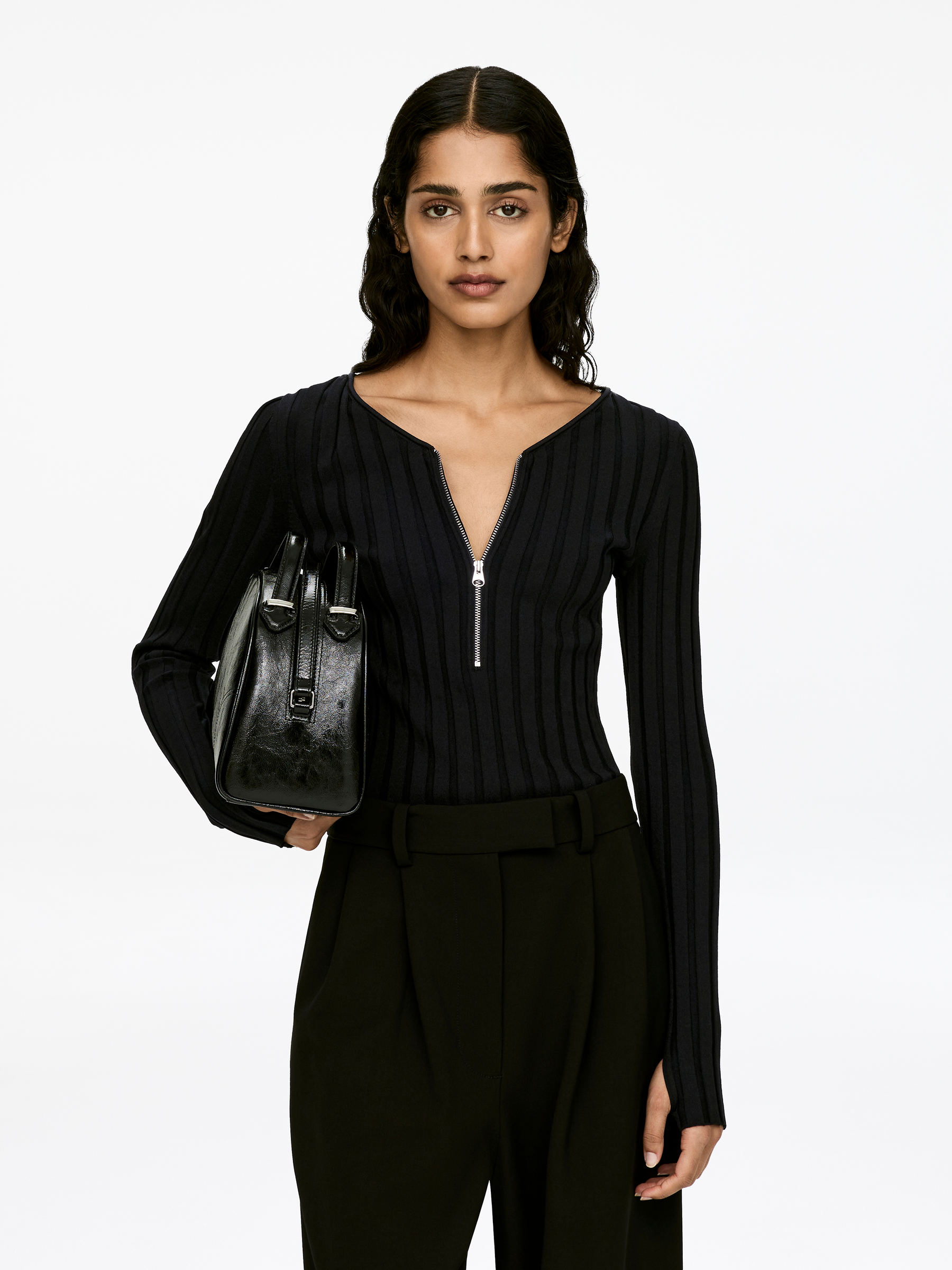 Half-Zip Rib Jumper - Black - Slim fit - Women - StillMedia/Lookbook - 5