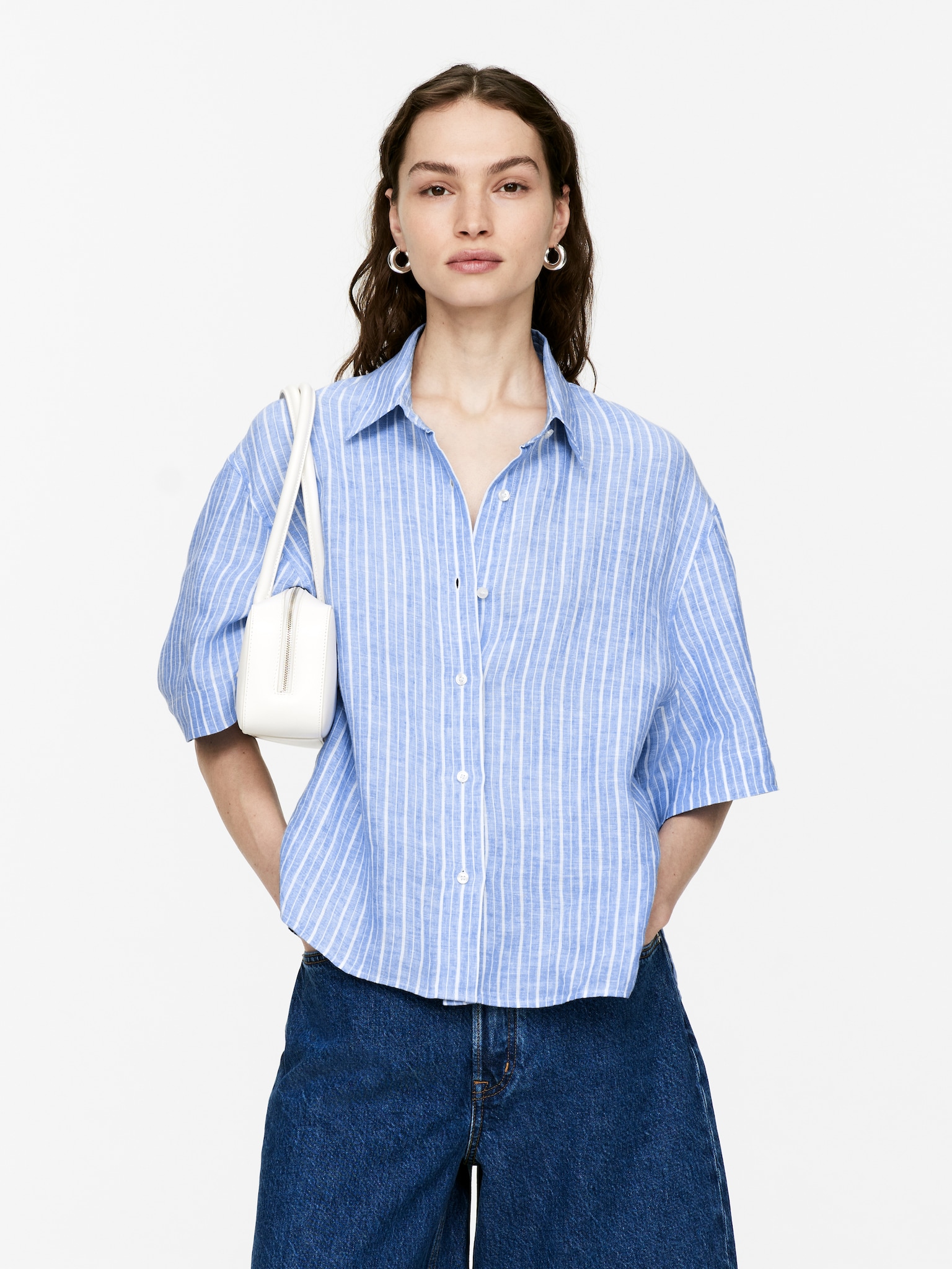 Chemise décontractée en lin - Blanc/Bleu/Beige/Noir/Vert