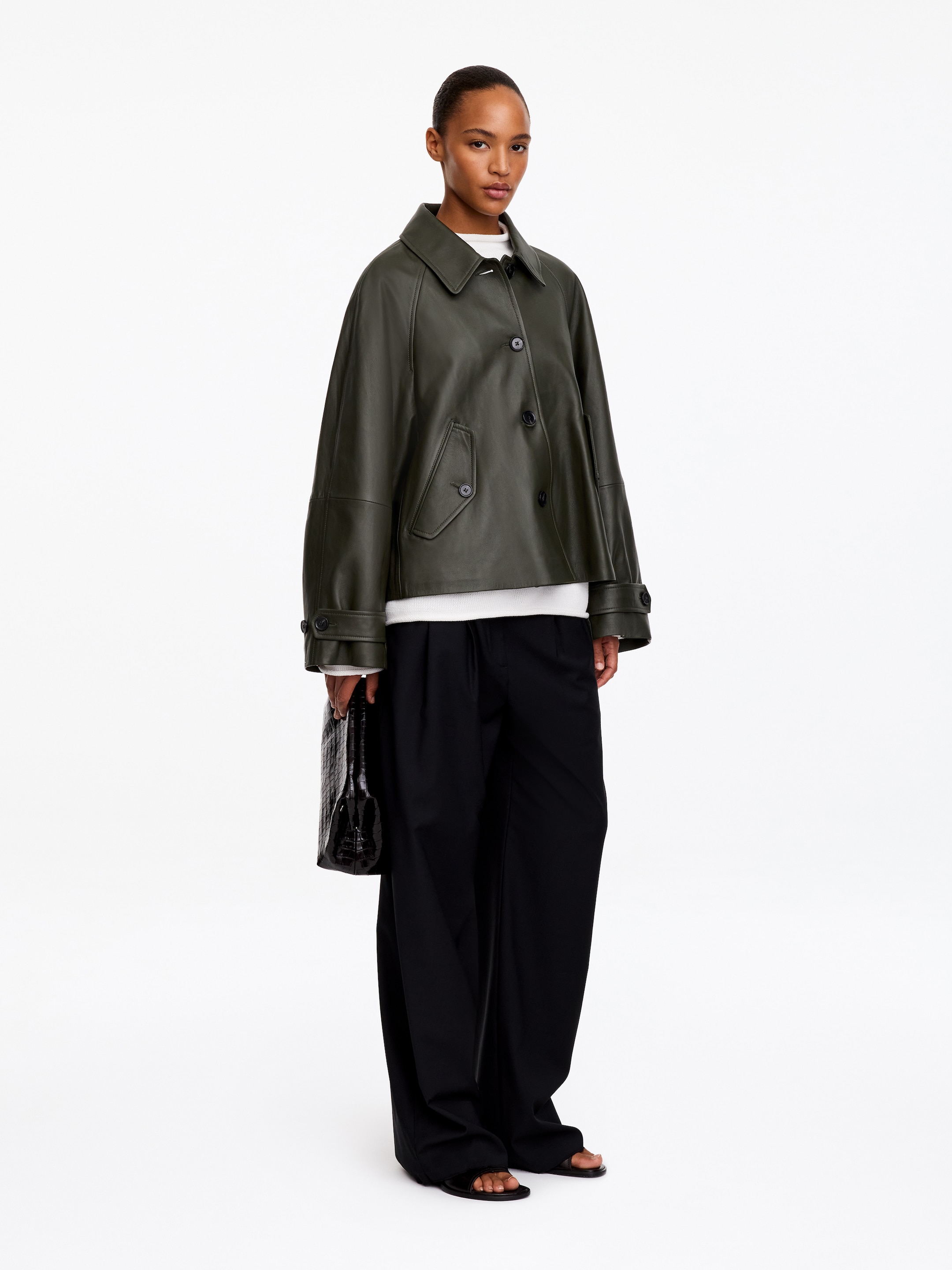 Chaqueta de piel evasé - Verde oscuro - Corte estándar - women - StillMedia/Lookbook - 5