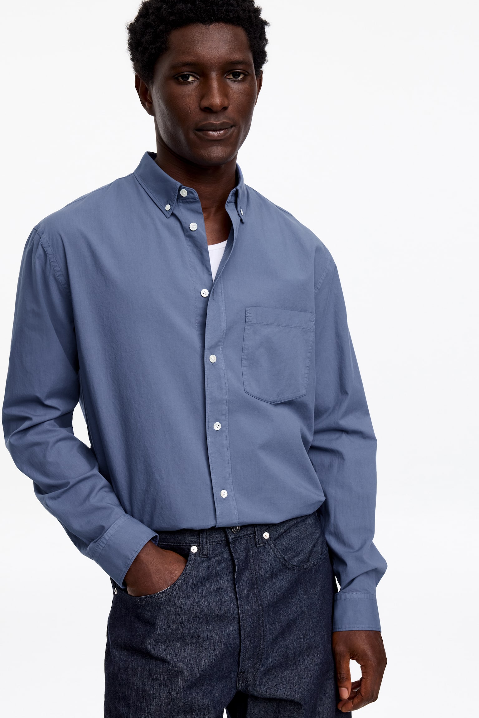 Legeres Popeline-Hemd - Mittelblau/Grau/Beige/Dunkelblau - 4