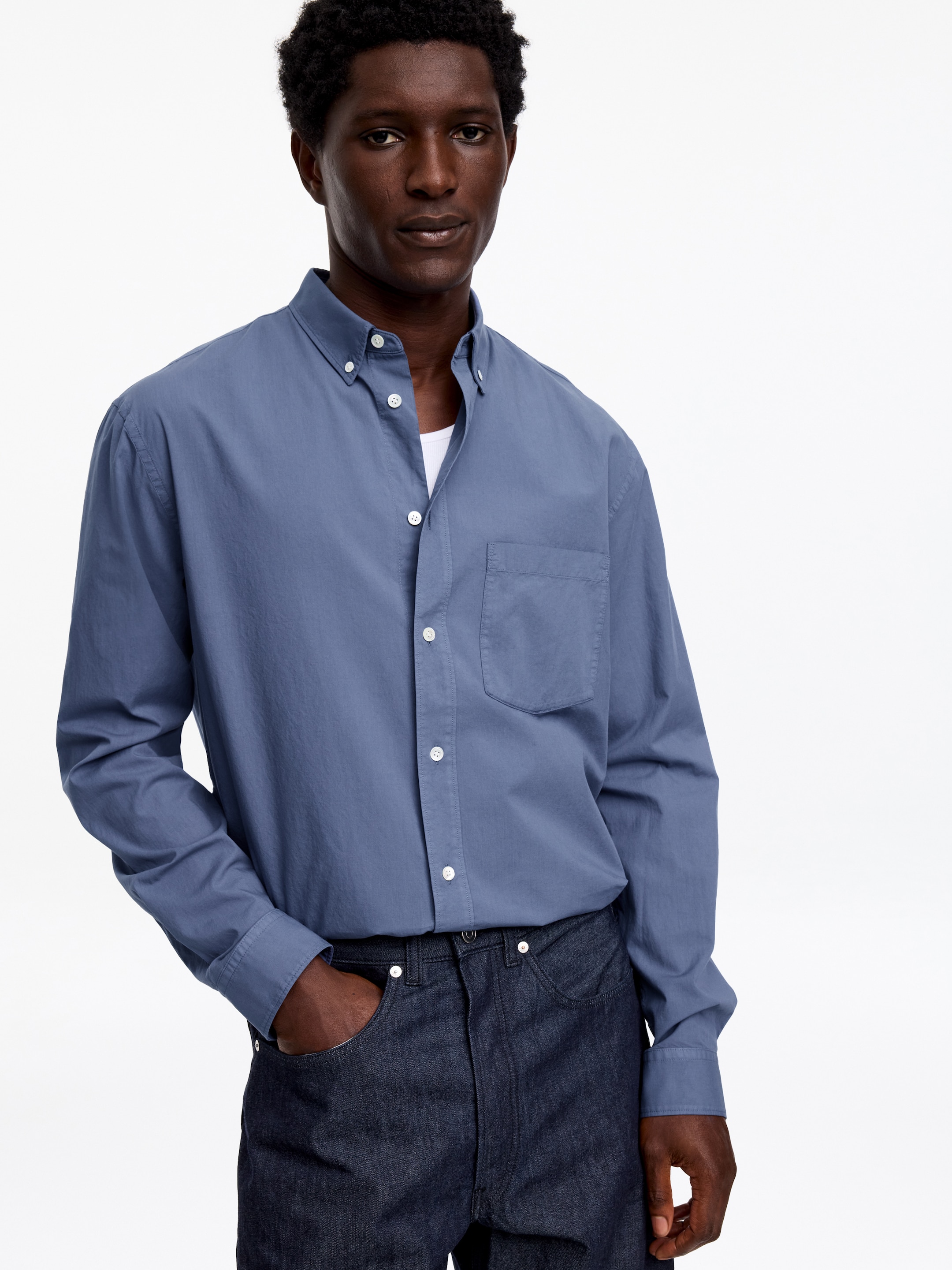 Relaxed Poplin Shirt - Mid Blue - Relaxed fit - Men - StillMedia/Lookbook - 4