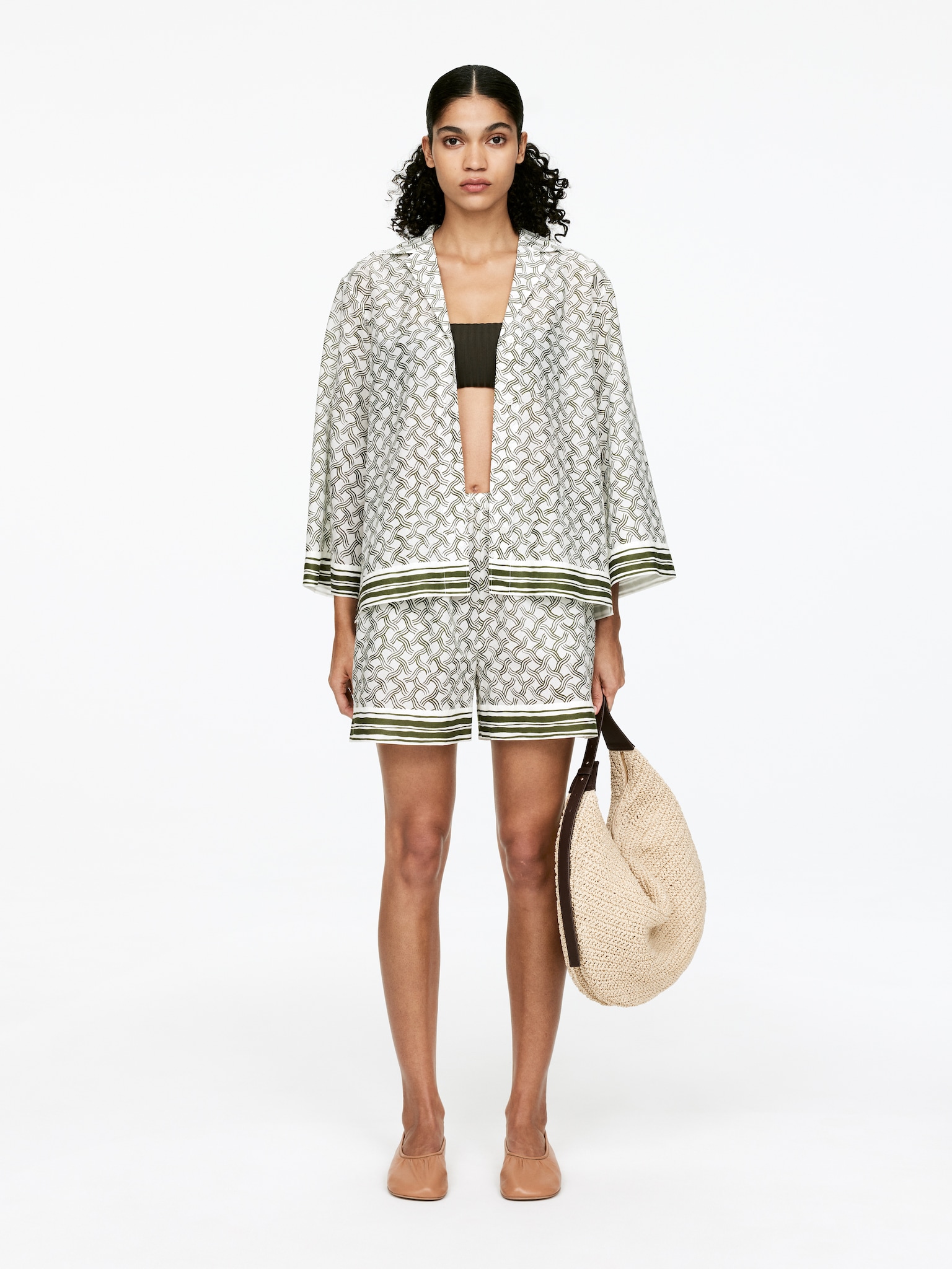 Šortky s potlačou - Off White/Dark Green/Tmavomodrá/Biela