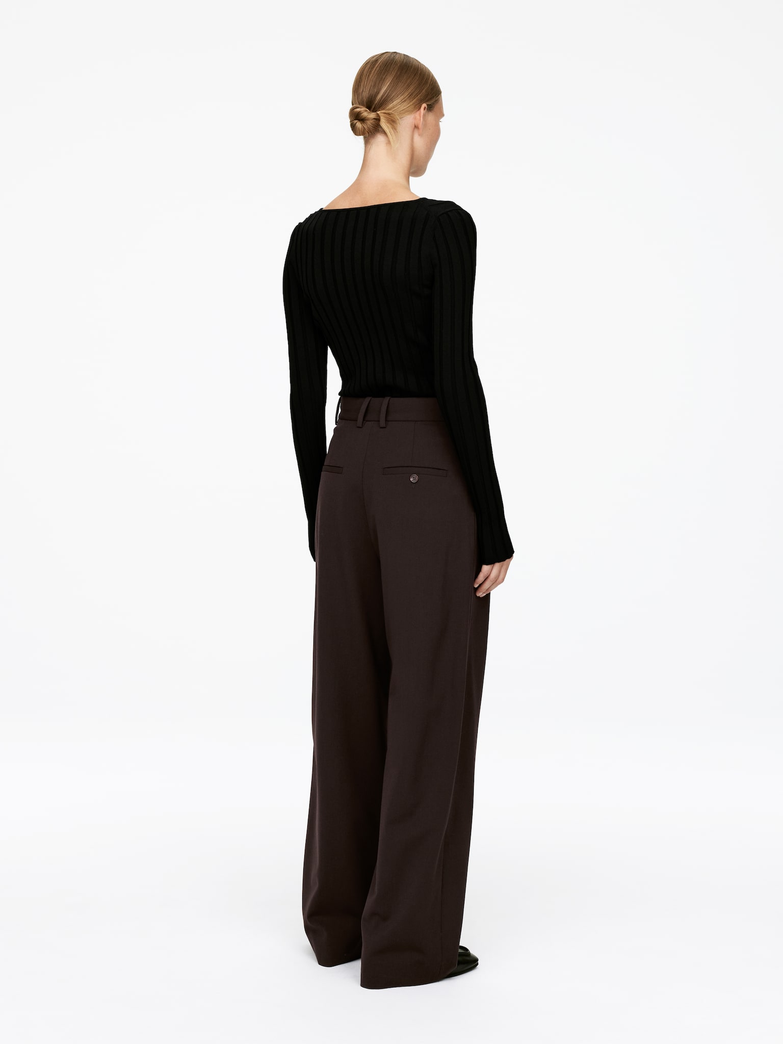 Pantalon tailleur à jambes larges - Marron foncé/Noir - 6