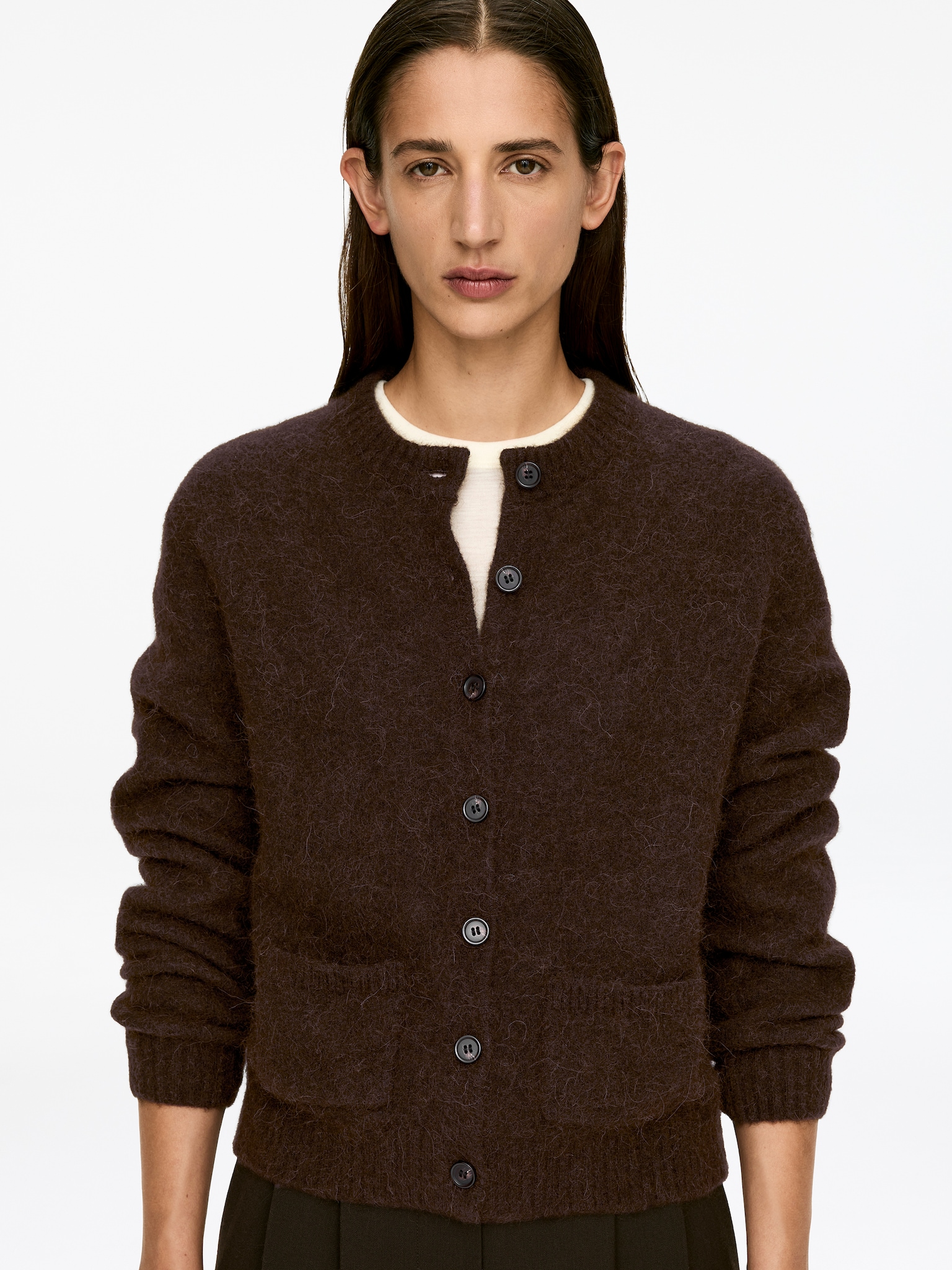 Cardigan en mélange de laine et d'alpaga - Marron foncé - 3
