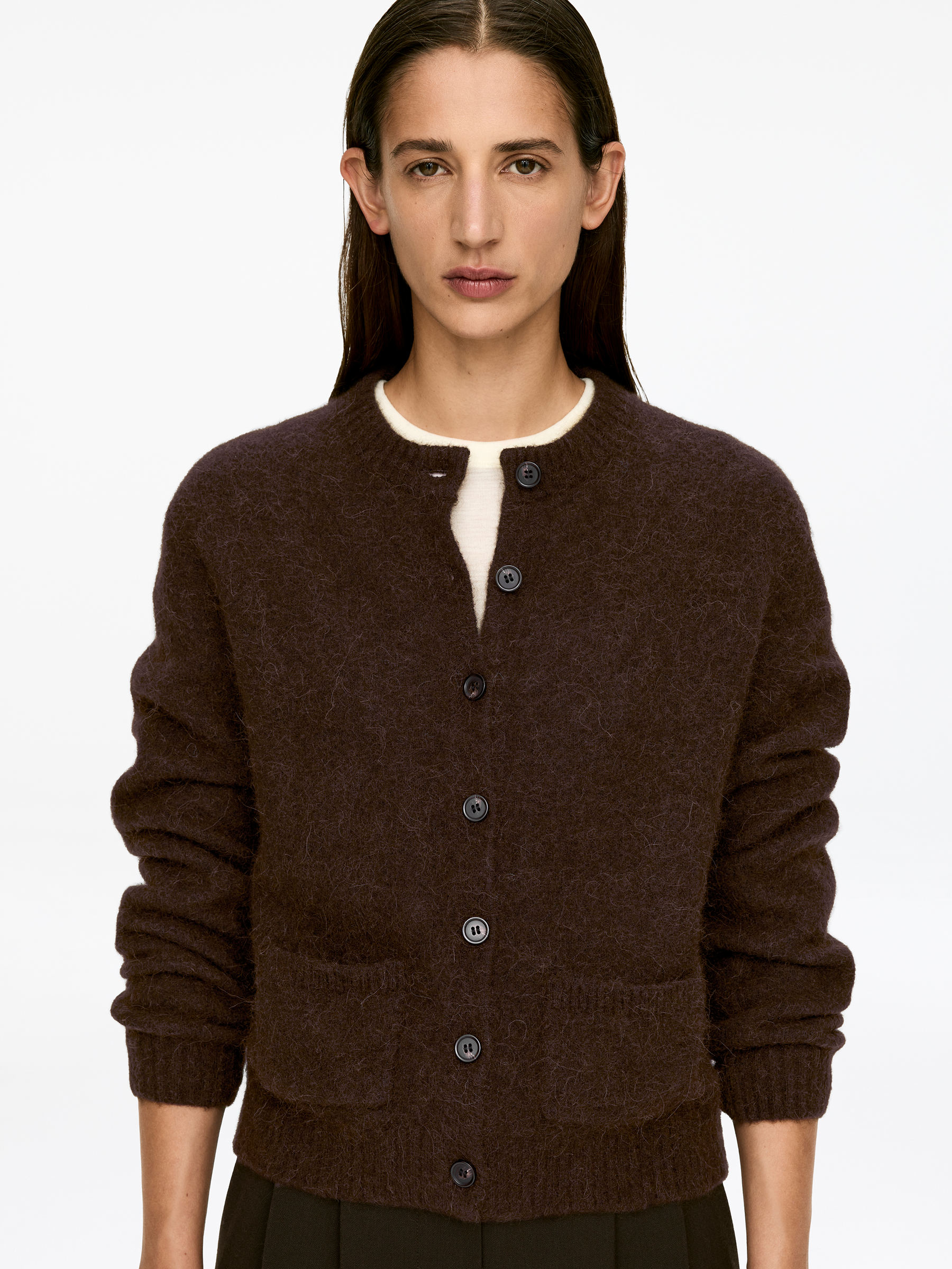 Alpaca-Wool Blend Cardigan - Dark Brown - Regular fit - Women - StillMedia/Lookbook - 4