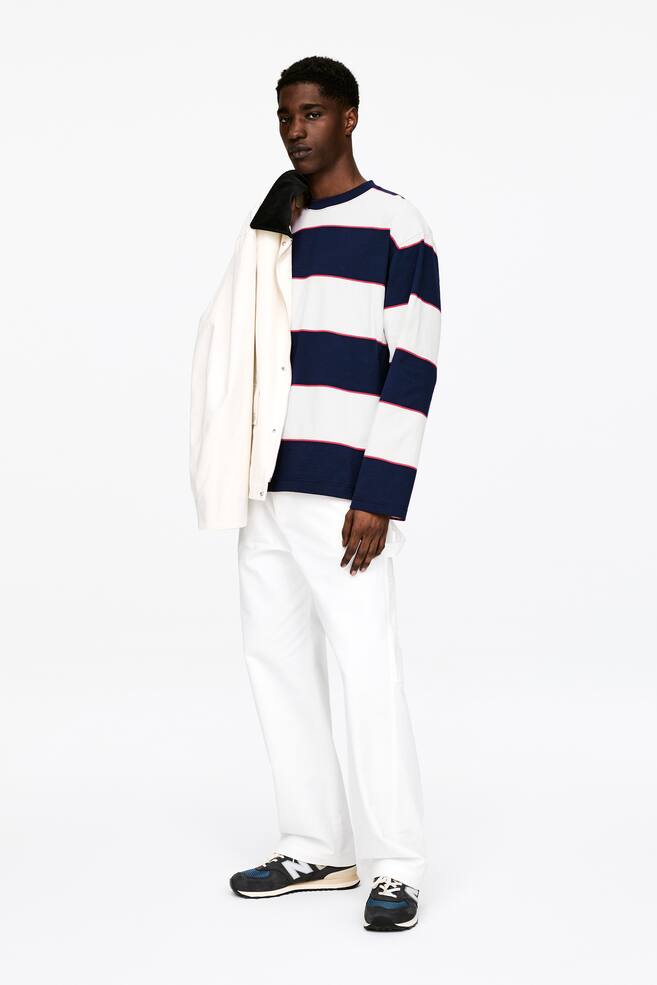Relaxed Long-Sleeve T-Shirt-Off White/Blue/Red - 5
