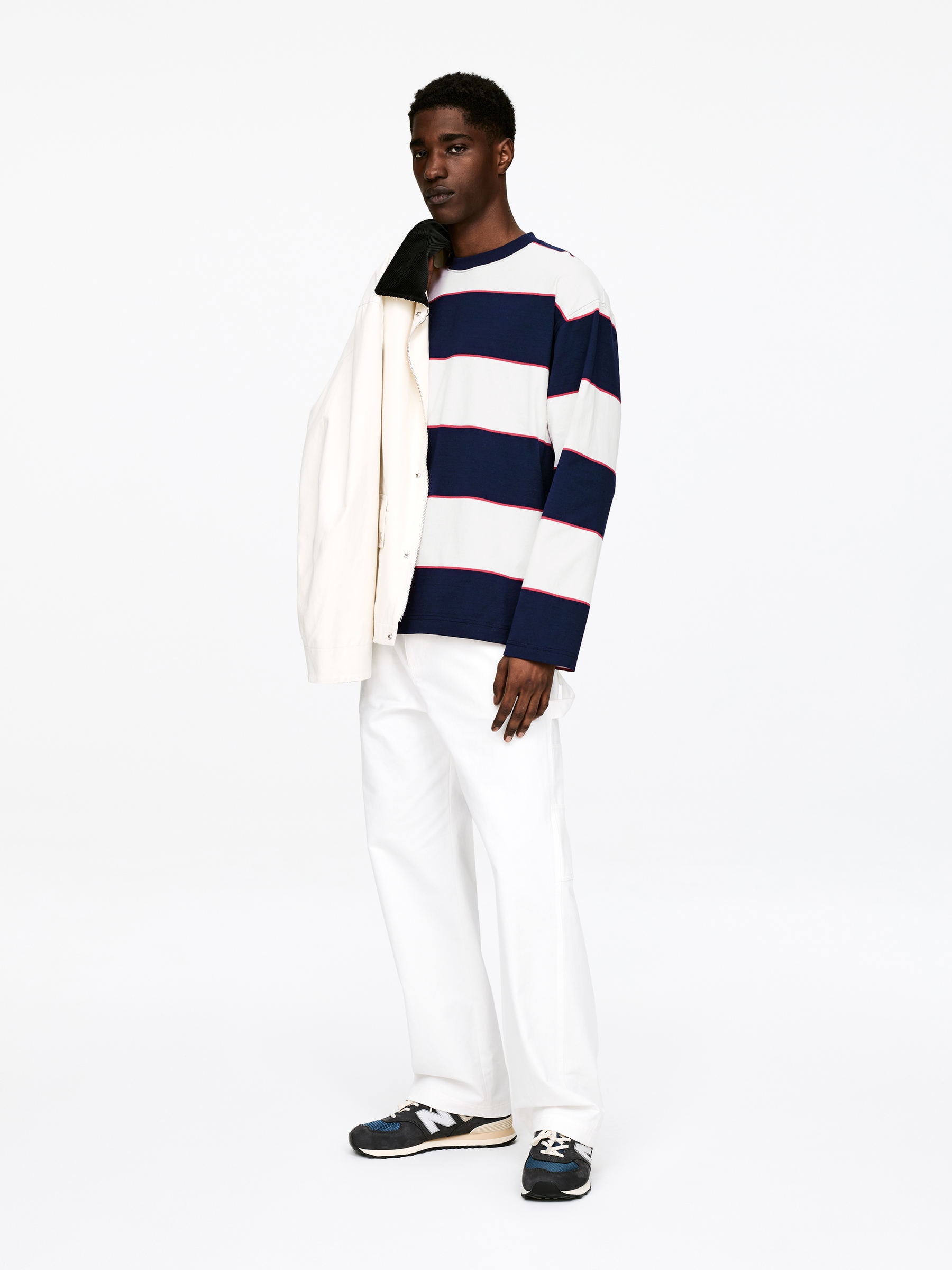 Långärmad t-shirt - Off-white/blå/röd - Relaxed fit - Men - StillMedia/Lookbook - 4