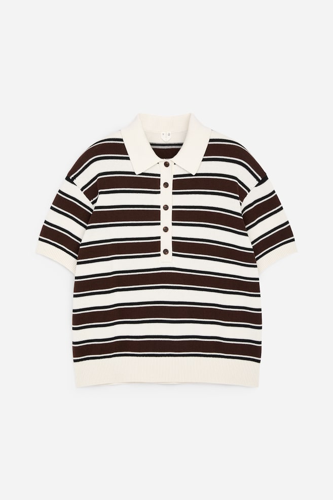 Kurzärmliges Baumwoll-Poloshirt - Braun/Weiß/Gelb/Blau - 1