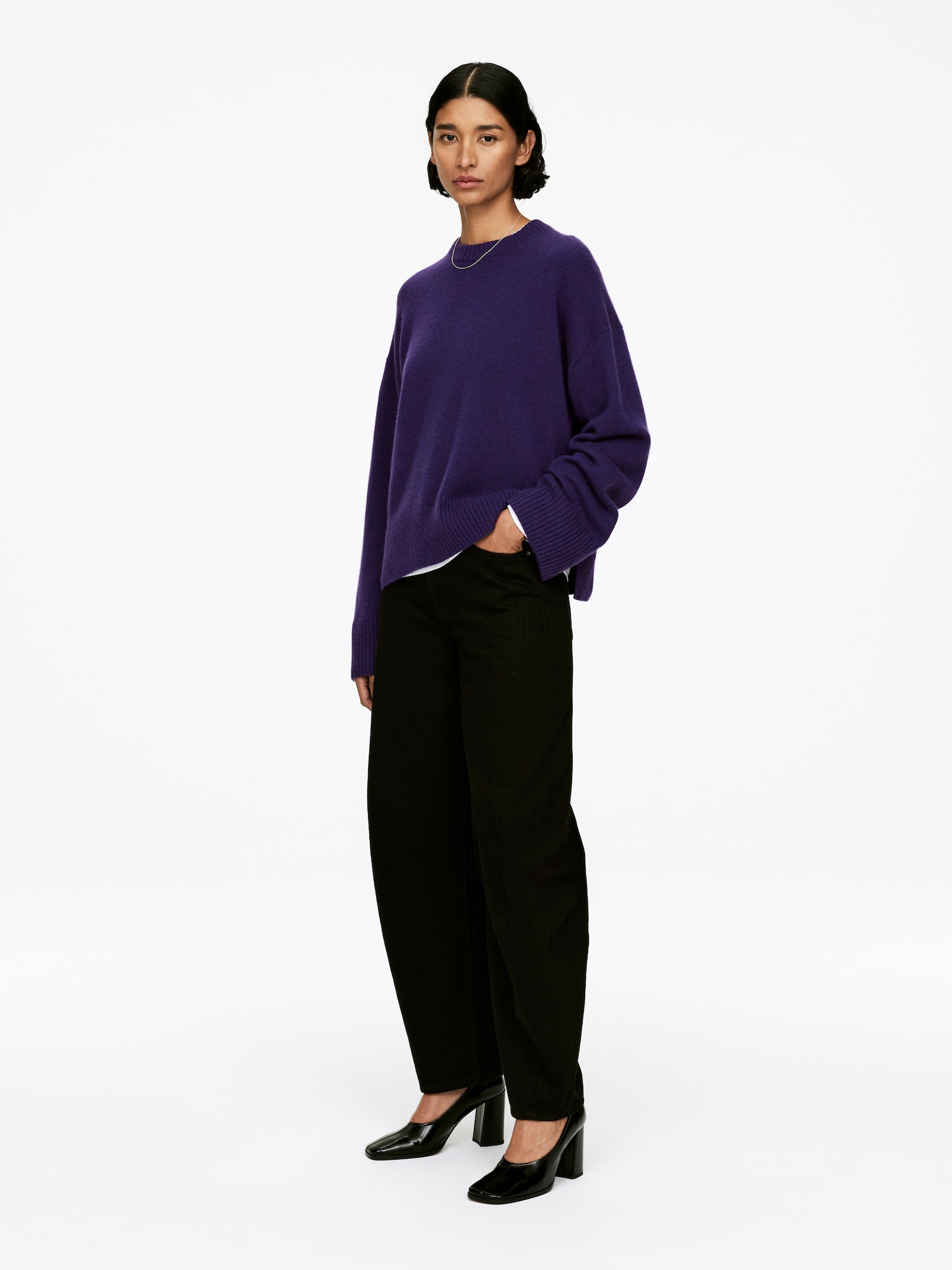 Oversized Pure Cashmere Jumper​ - Purple/Black - 5