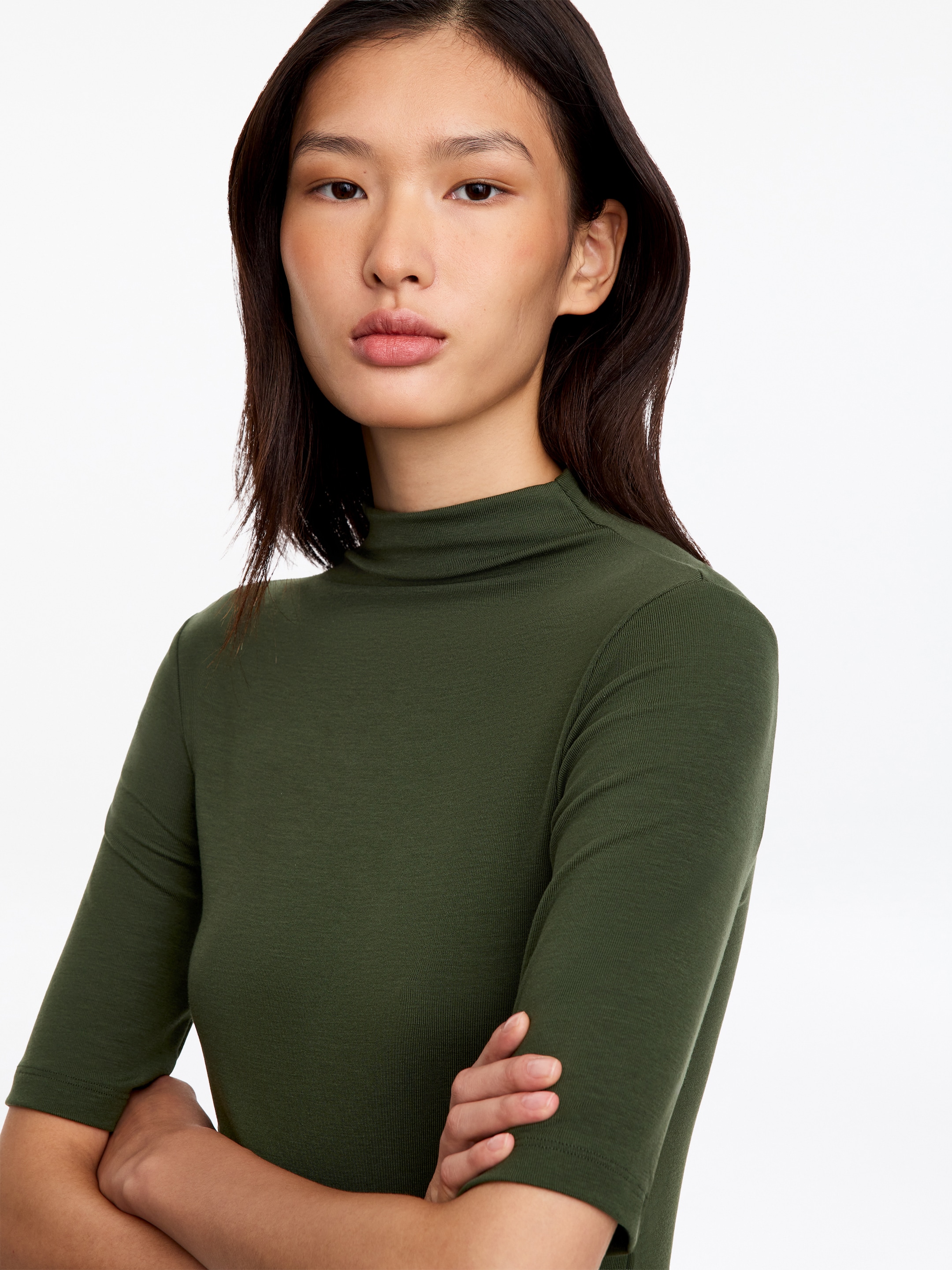 Lyocell-Oberteil mit Stehkragen - Dunkelgrün - Slim Fit - women - StillMedia/Lookbook - 2