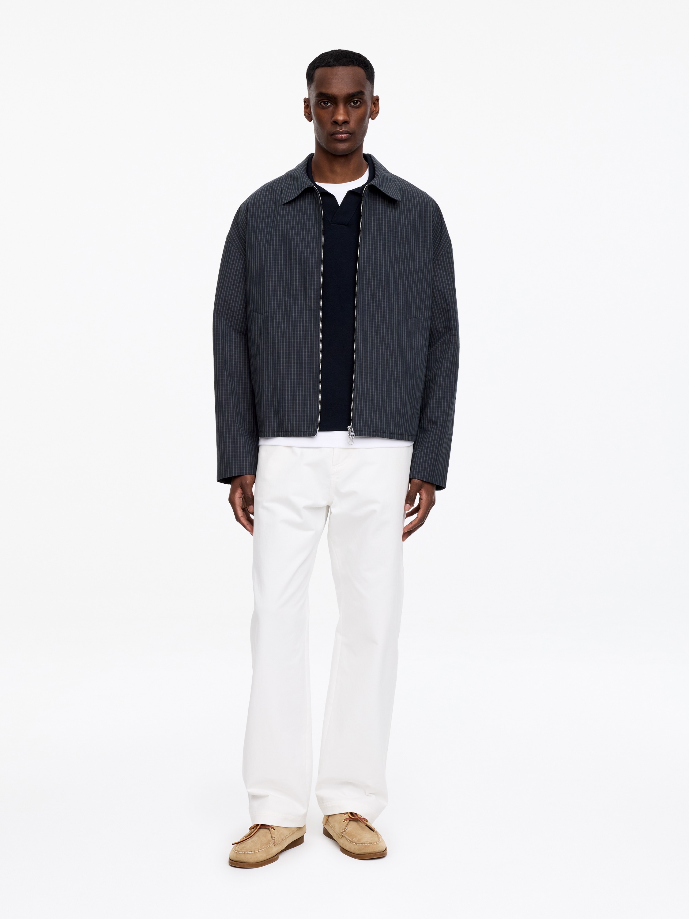 Giacca con cerniera in misto cotone - Blu scuro/Motivo a quadri