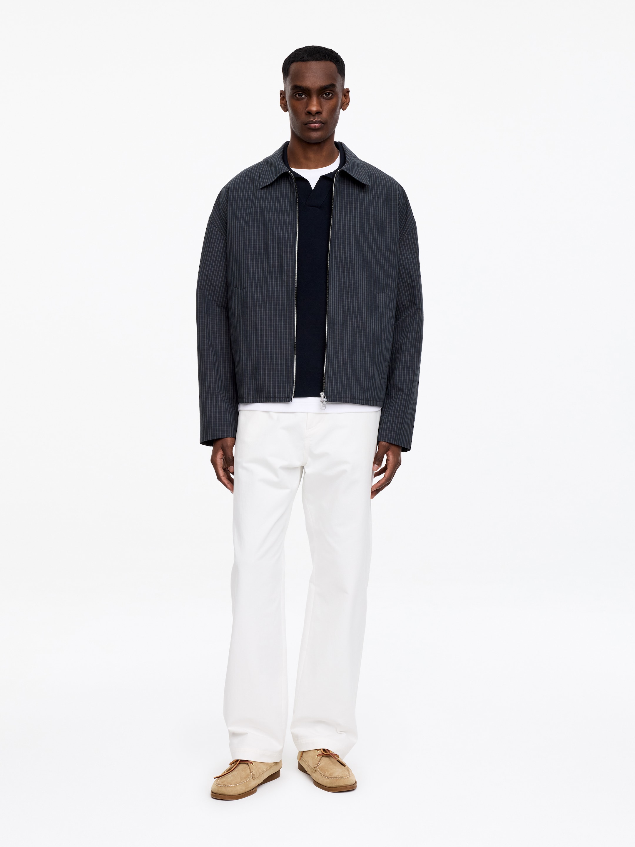 Veste zippée en coton mélangé - Bleu foncé/Carreaux - Regular fit - Homme - StillMedia/Lookbook - 3