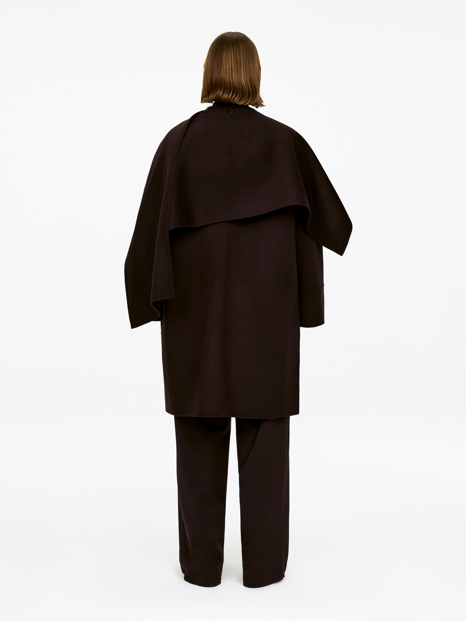 Manteau cape en laine doublée - Marron foncé - 7