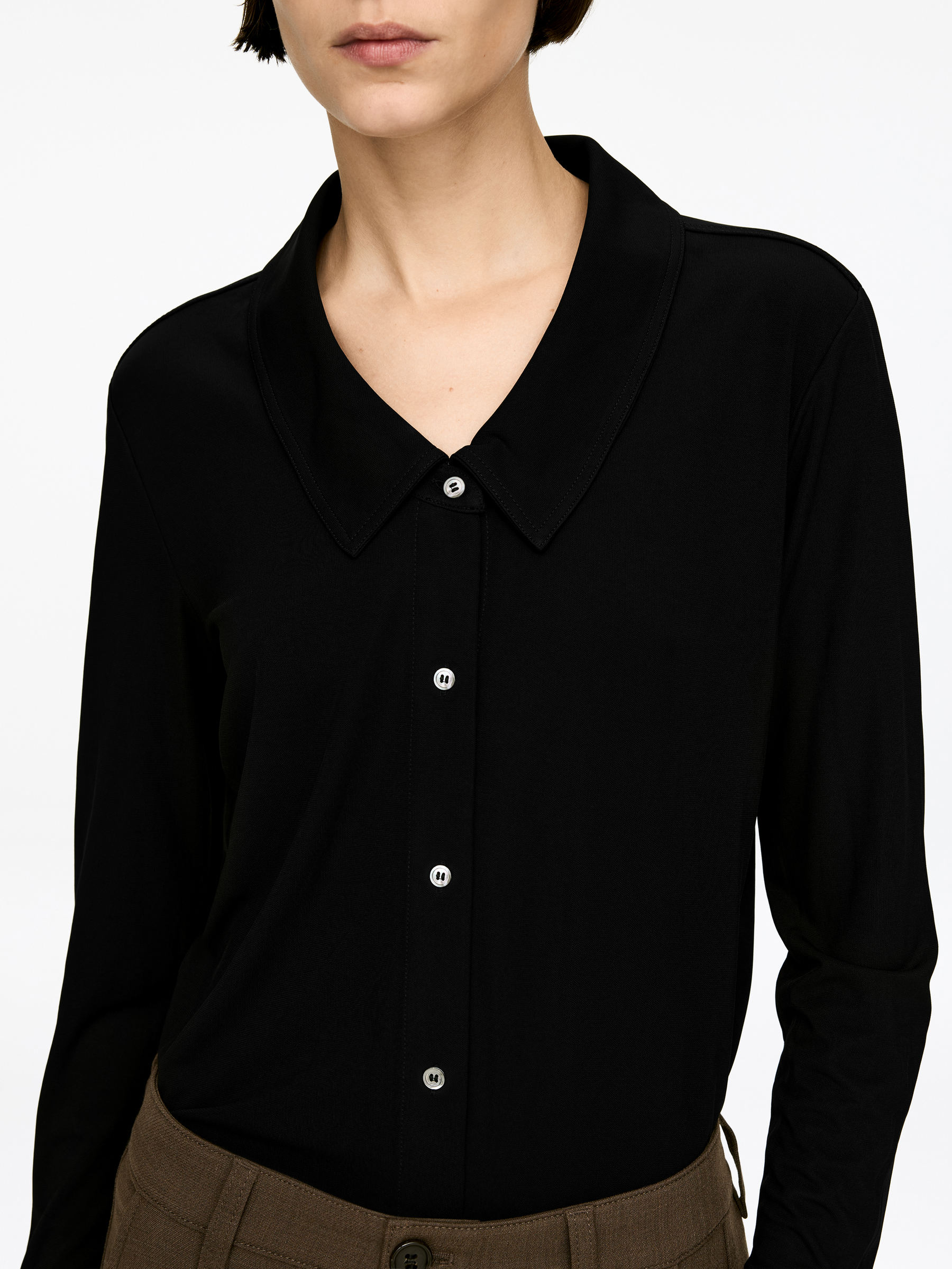 Fluid Jersey Shirt - Black - Slim fit - Women - StillMedia/Lookbook - 5