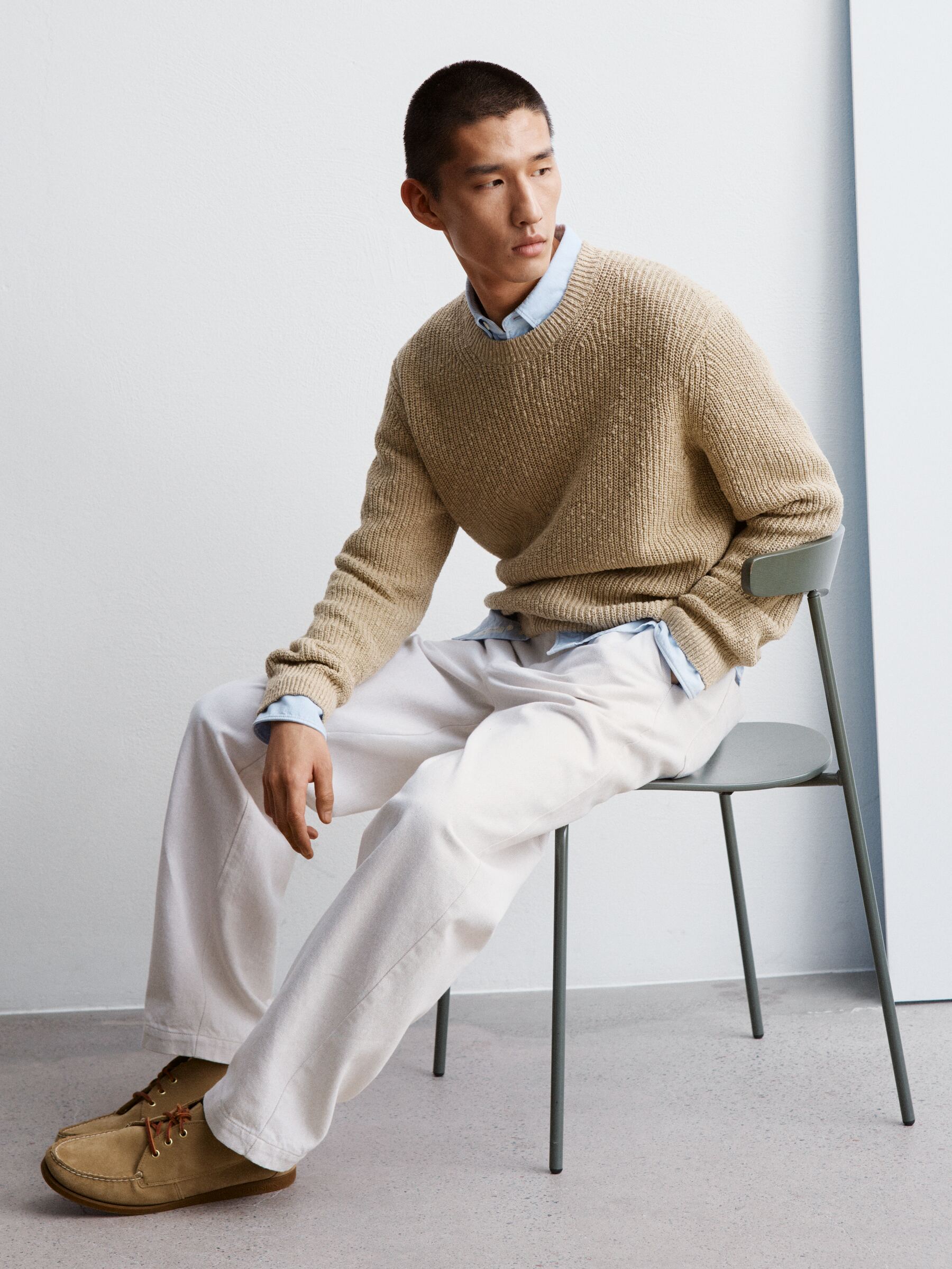 Pull en mélange de coton et lin - Beige - Regular fit - Homme - StillMedia/Environmental - 1