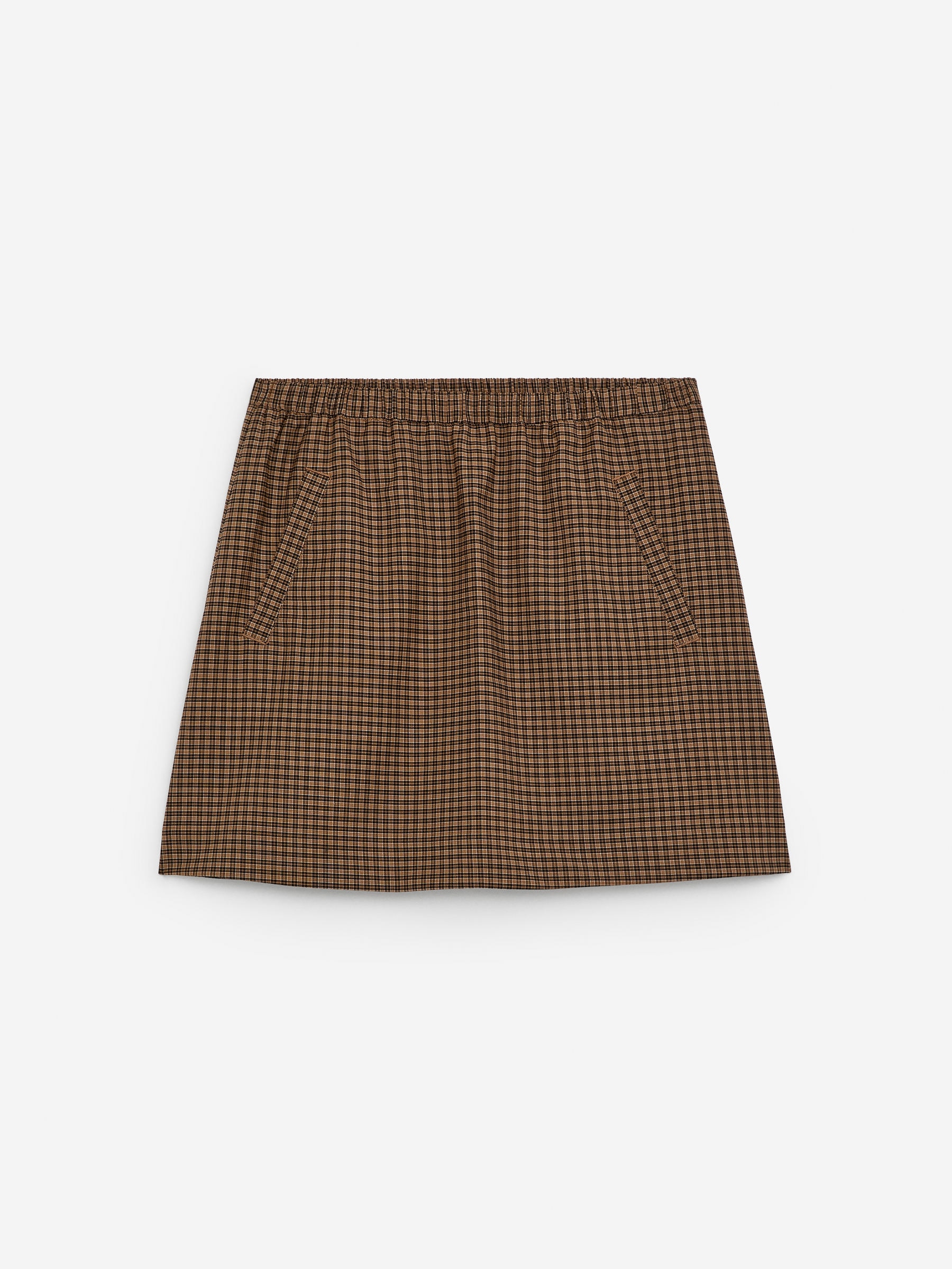 Elastic-Waist Mini Skirt-Yellow-16762