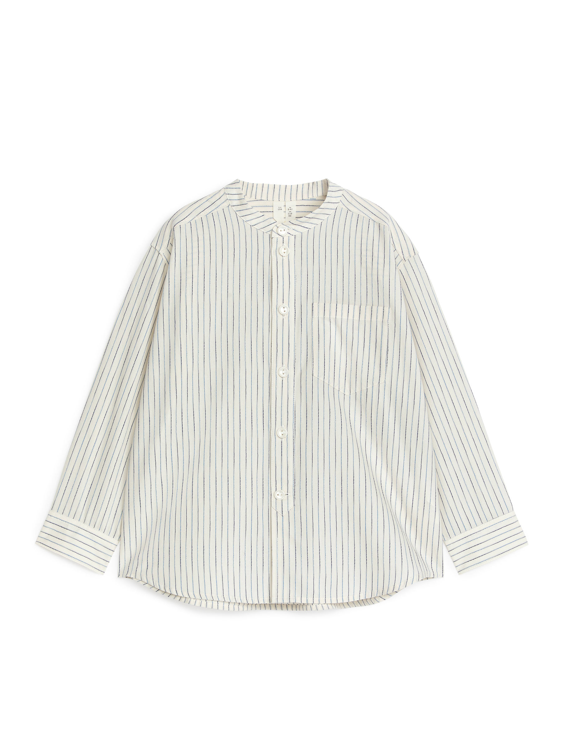 Collarless Cotton Shirt-White-8354