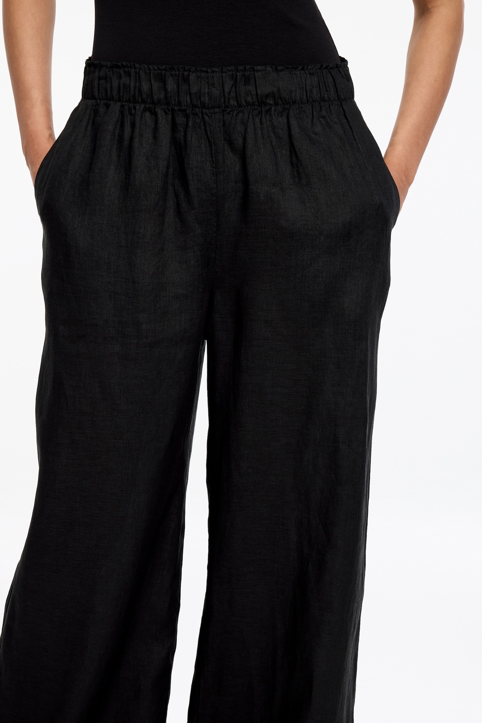 Pantalon large en lin - Noir - 5