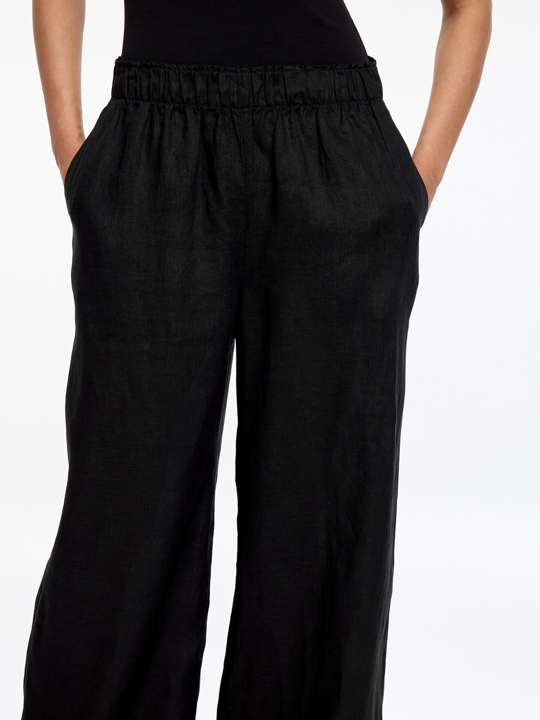 Wide Linen Trousers - Black - Loose fit - Women - StillMedia/Lookbook - 2