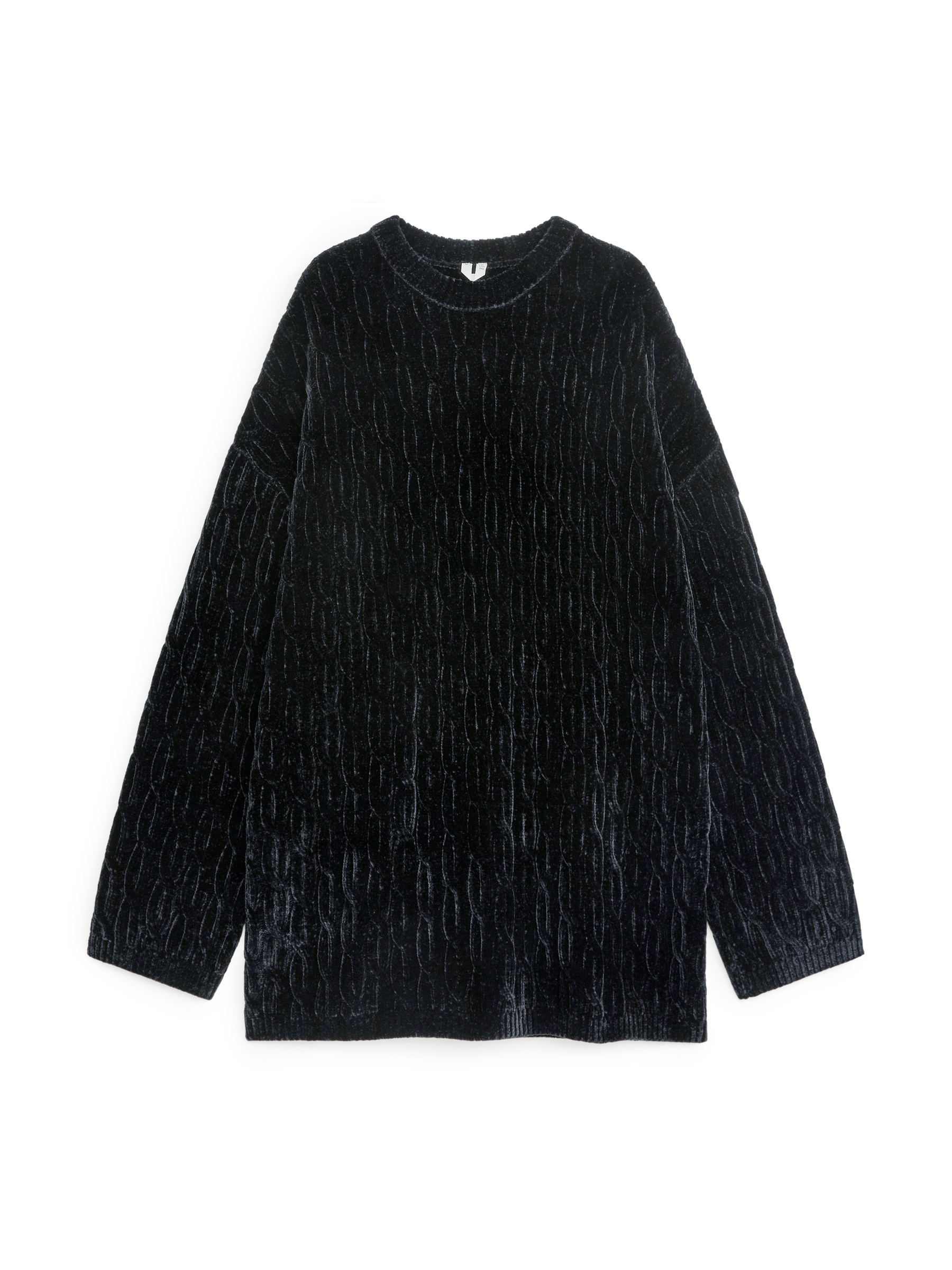 Chenille-Pullover mit Zopfmuster-Schwarz-6035