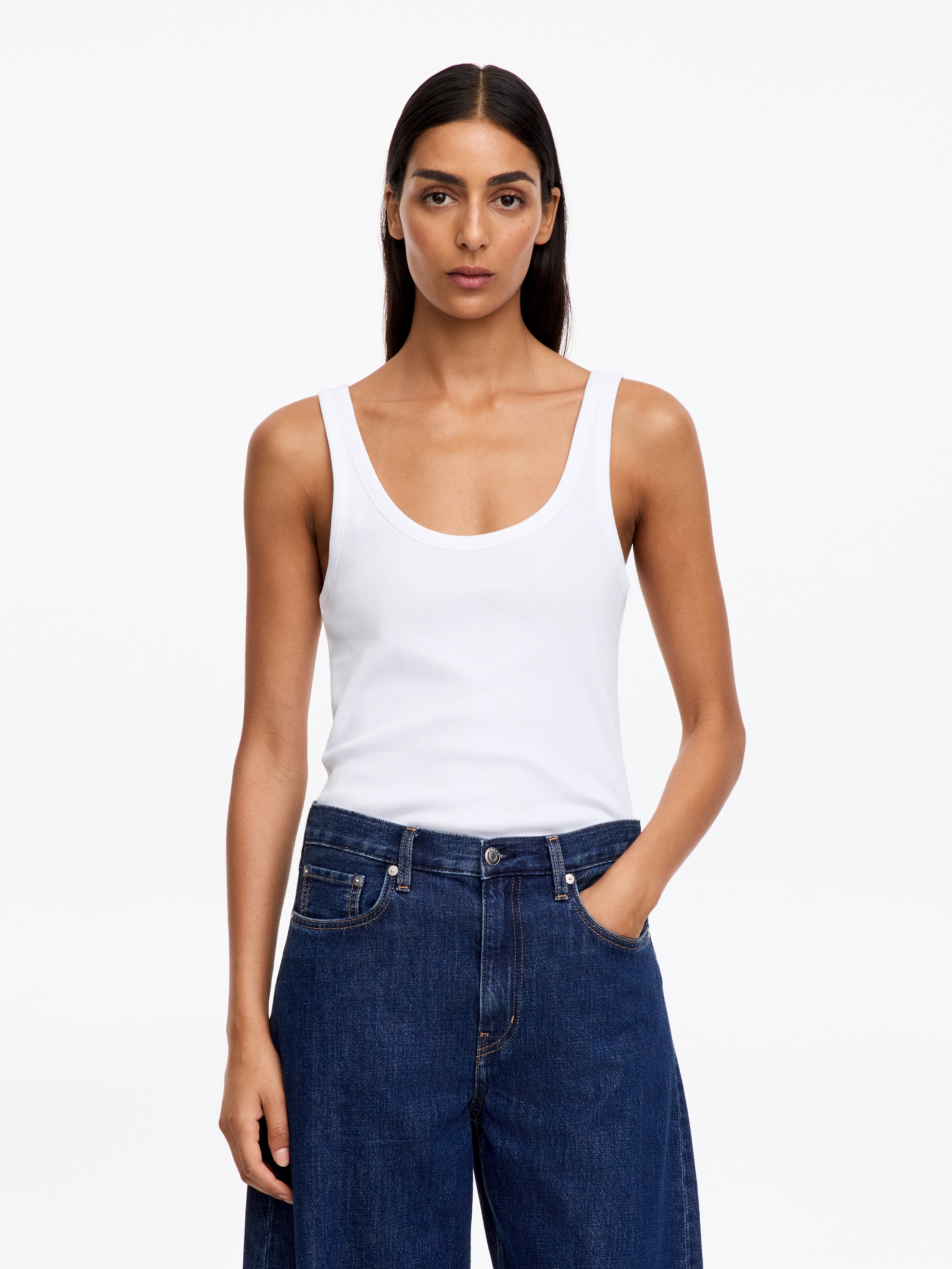 Rib Tank Top - White/Black