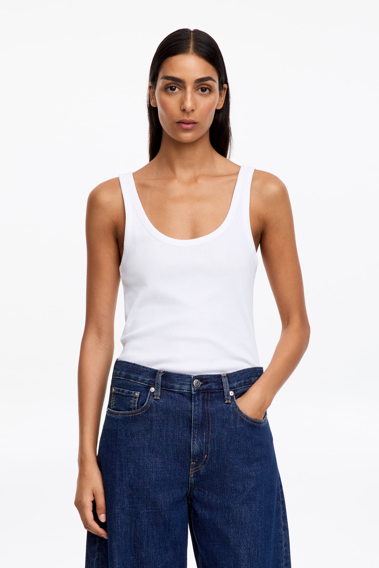Geribbelde tanktop - Wit/Zwart - 1