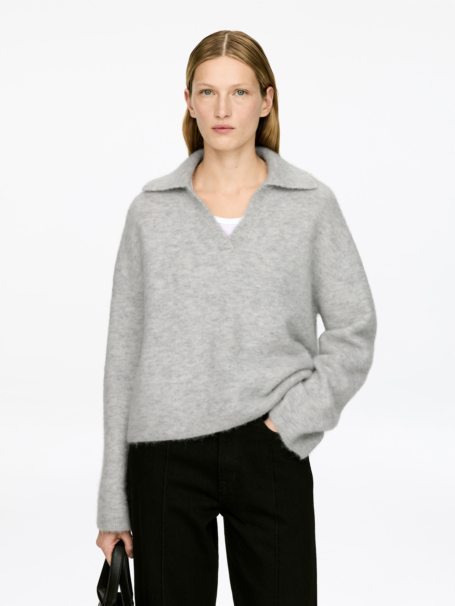 Alpaca-Wool Blend Jumper-#B4B4B4-16055