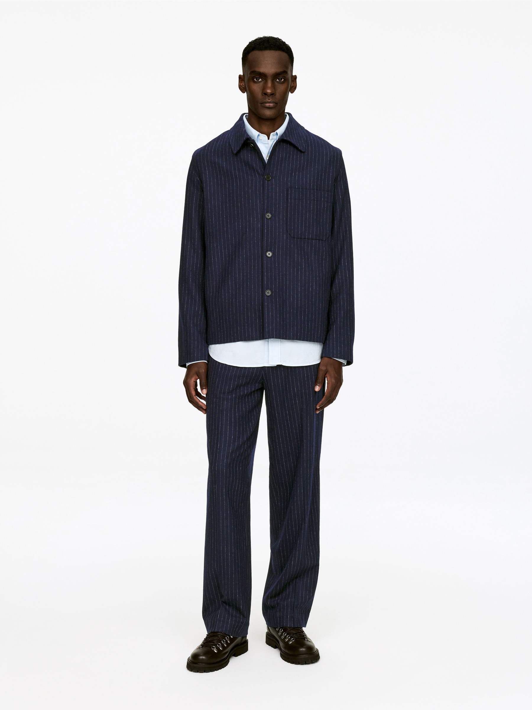 Pinstripe Wool Blend Overshirt-#272930-16961