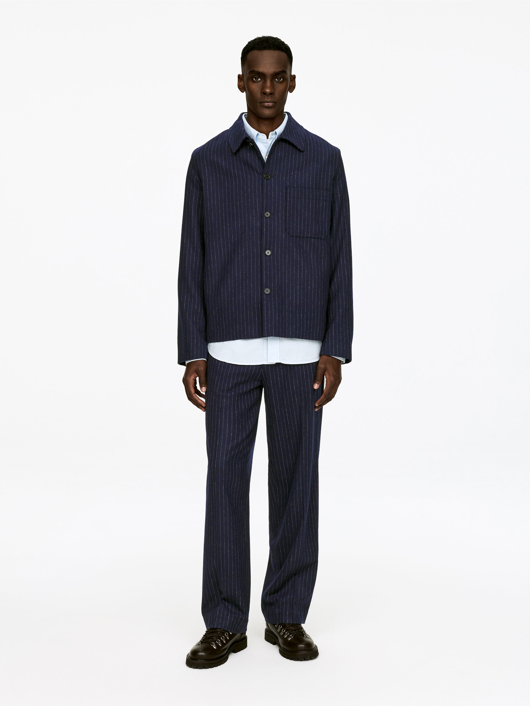 Pinstripe Wool Blend Overshirt-#272930-16961