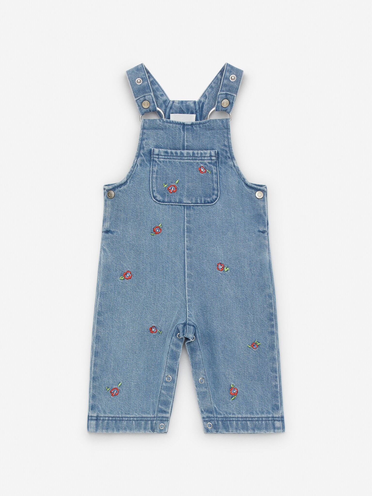 Salopete din denim brodate - Albastru deschis
