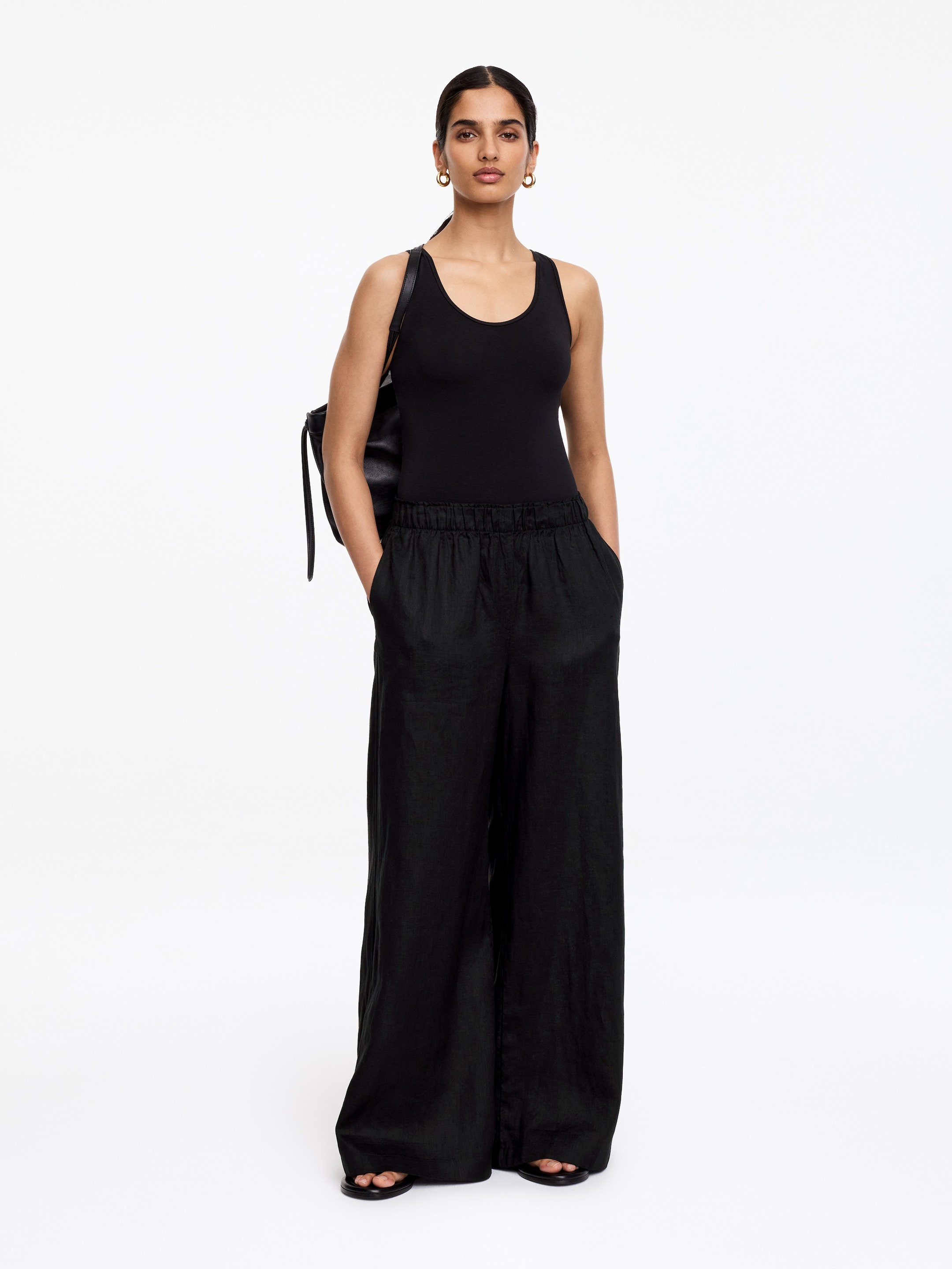 Pantalon large en lin-#191918-18541