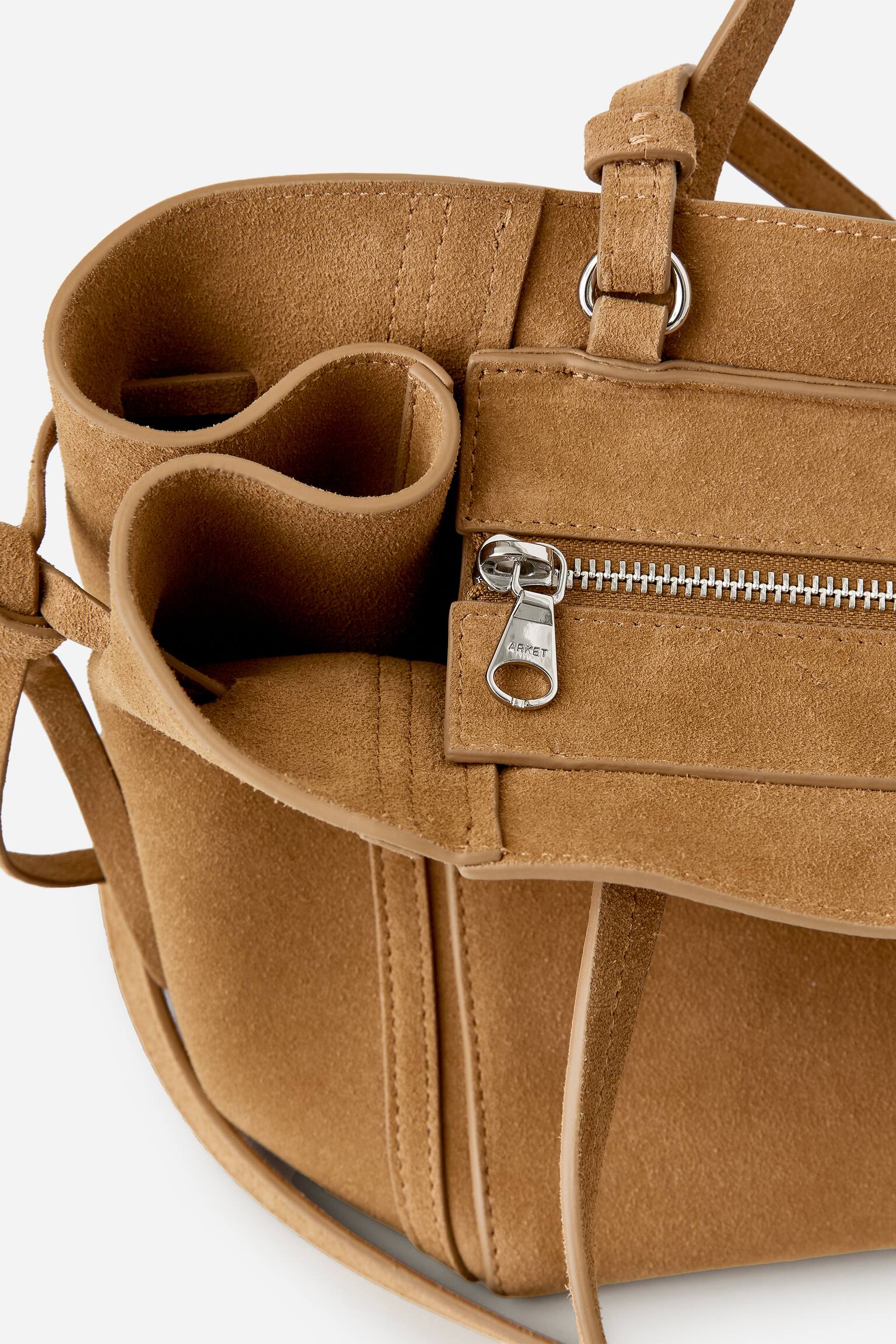 Geantă tote din piele split - Maro/Negru - 3