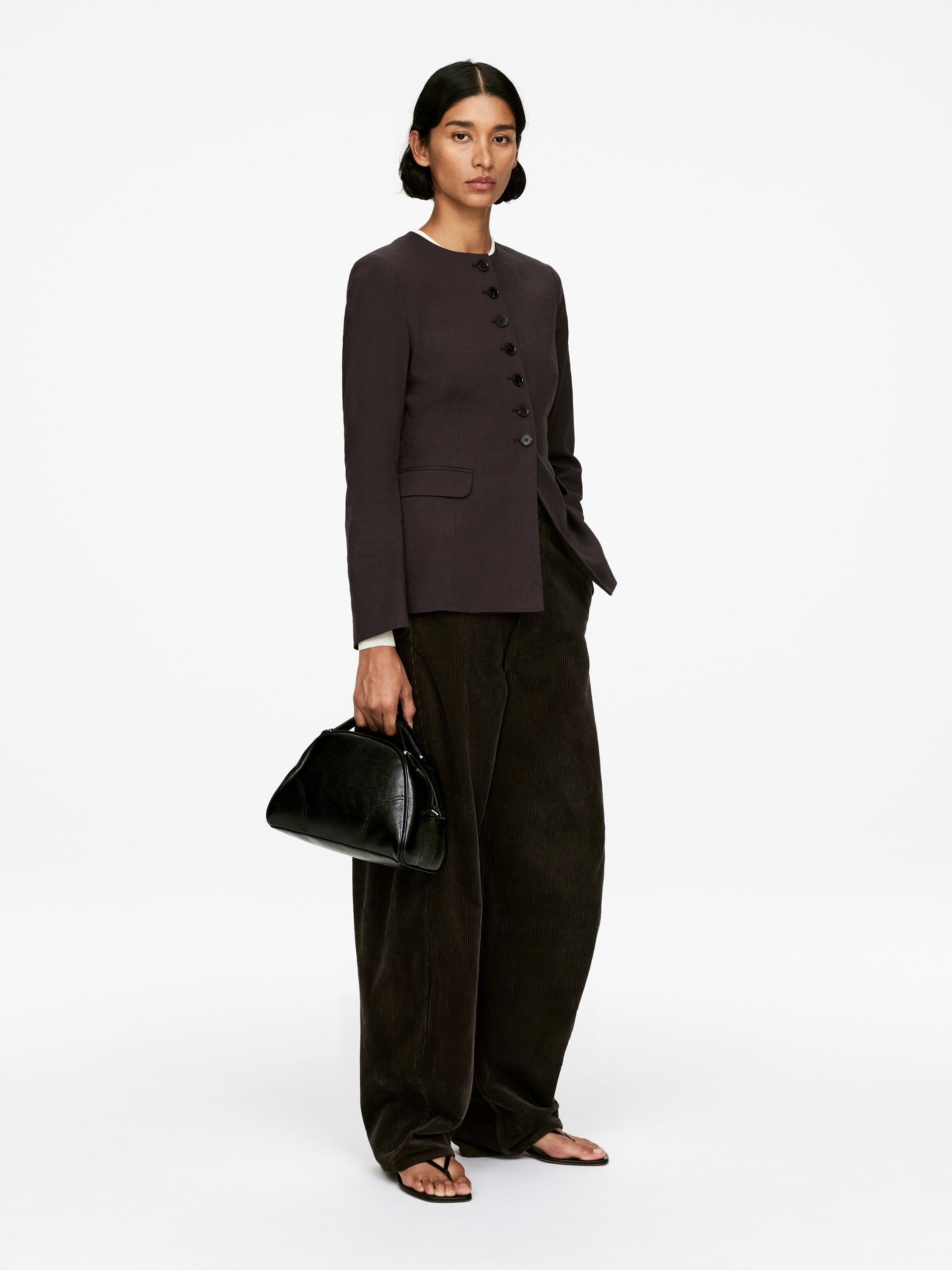 Linen-Blend Blazer - Dark Brown - Slim fit - Women - StillMedia/Lookbook - 4