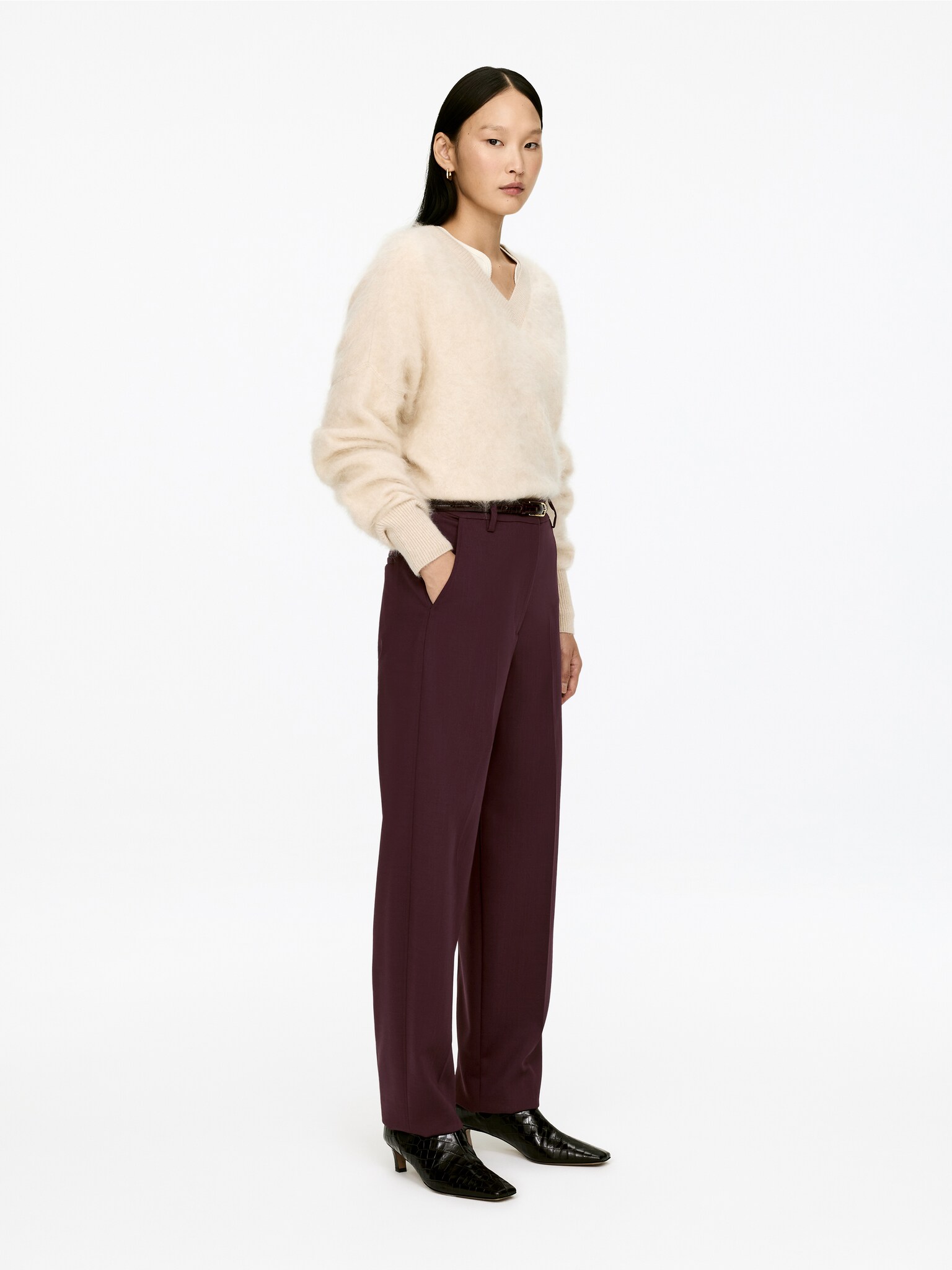 Pantalon à plis pressés - Bordeaux/Noir - 3