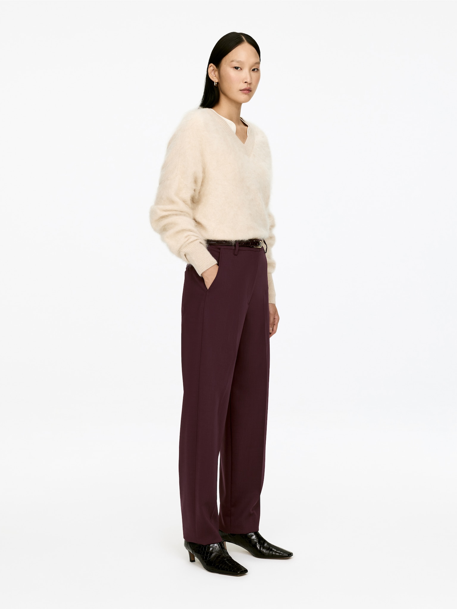 Pantalon à plis pressés - Bordeaux/Noir - 3