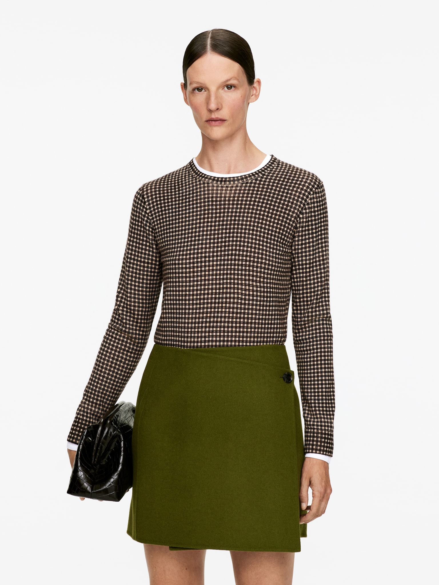 Maglione girocollo in lana - Beige/Nero