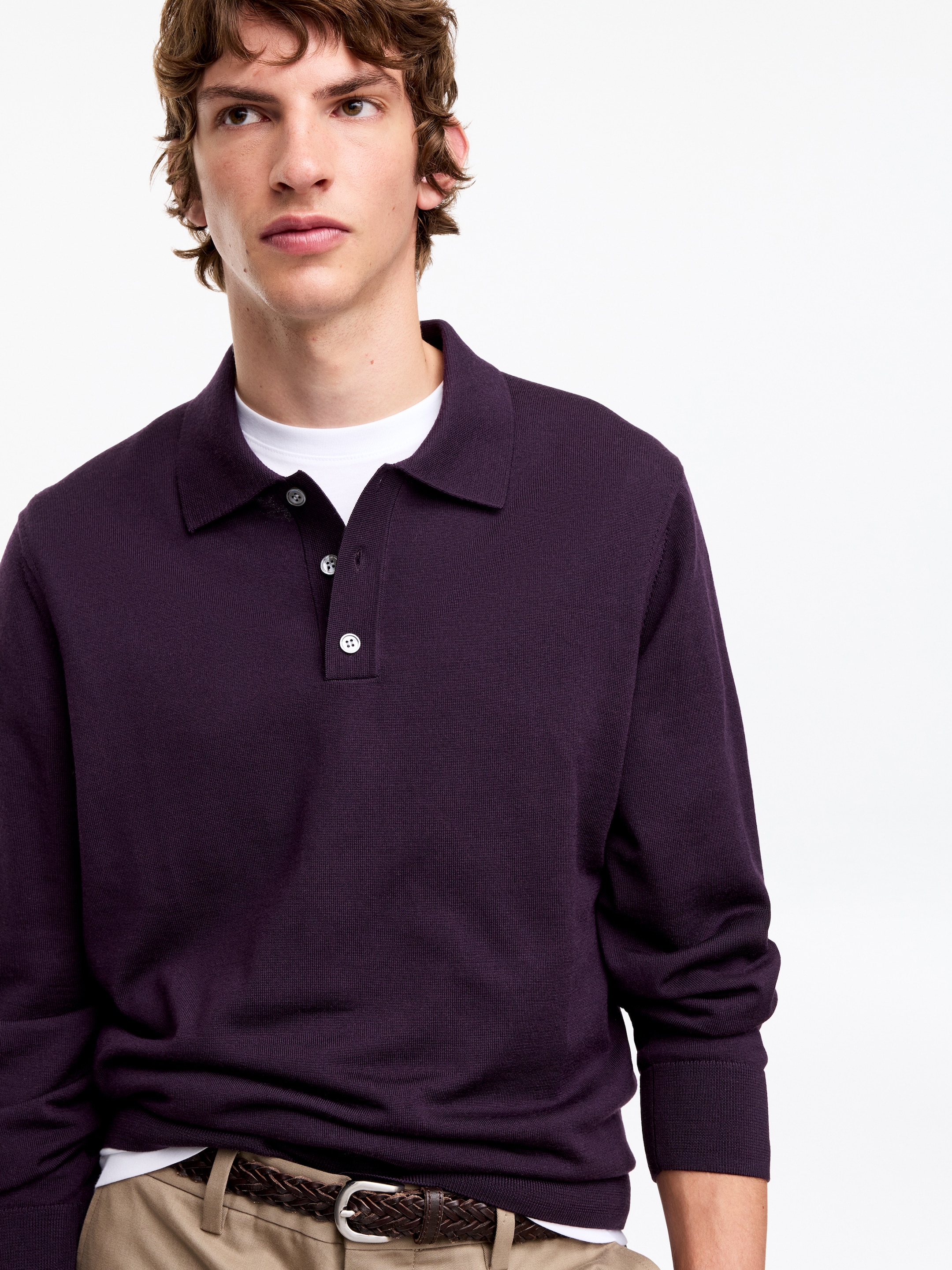 Maglione in stile polo in lana merino - Viola scuro - Regular fit - Men - StillMedia/Lookbook - 4