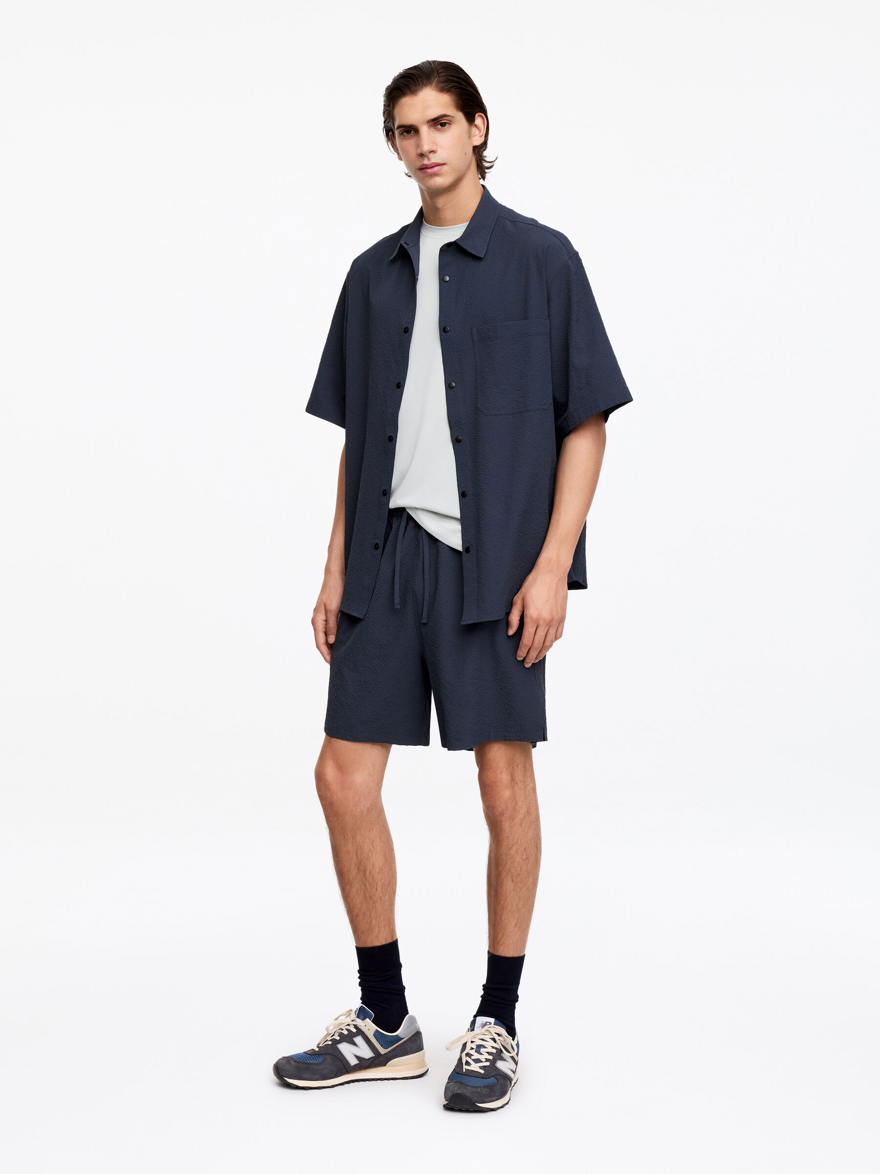 Chemise technique à manches courtes en seersucker - Bleu marine foncé - Regular fit - Homme - StillMedia/Lookbook - 3