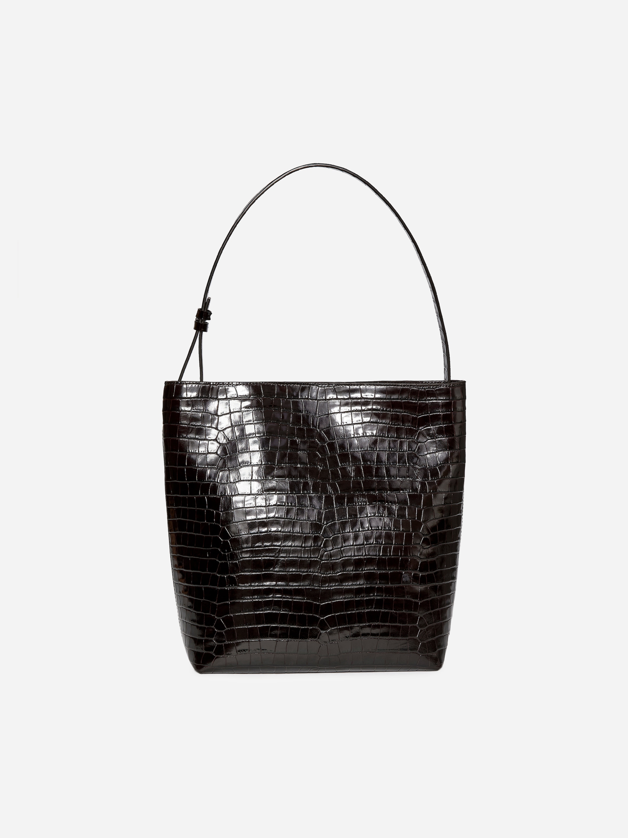 Croc-Effect Leather Tote - Dark Brown/Faux Crocodile - Women - StillMedia/DescriptiveStillLife - 4