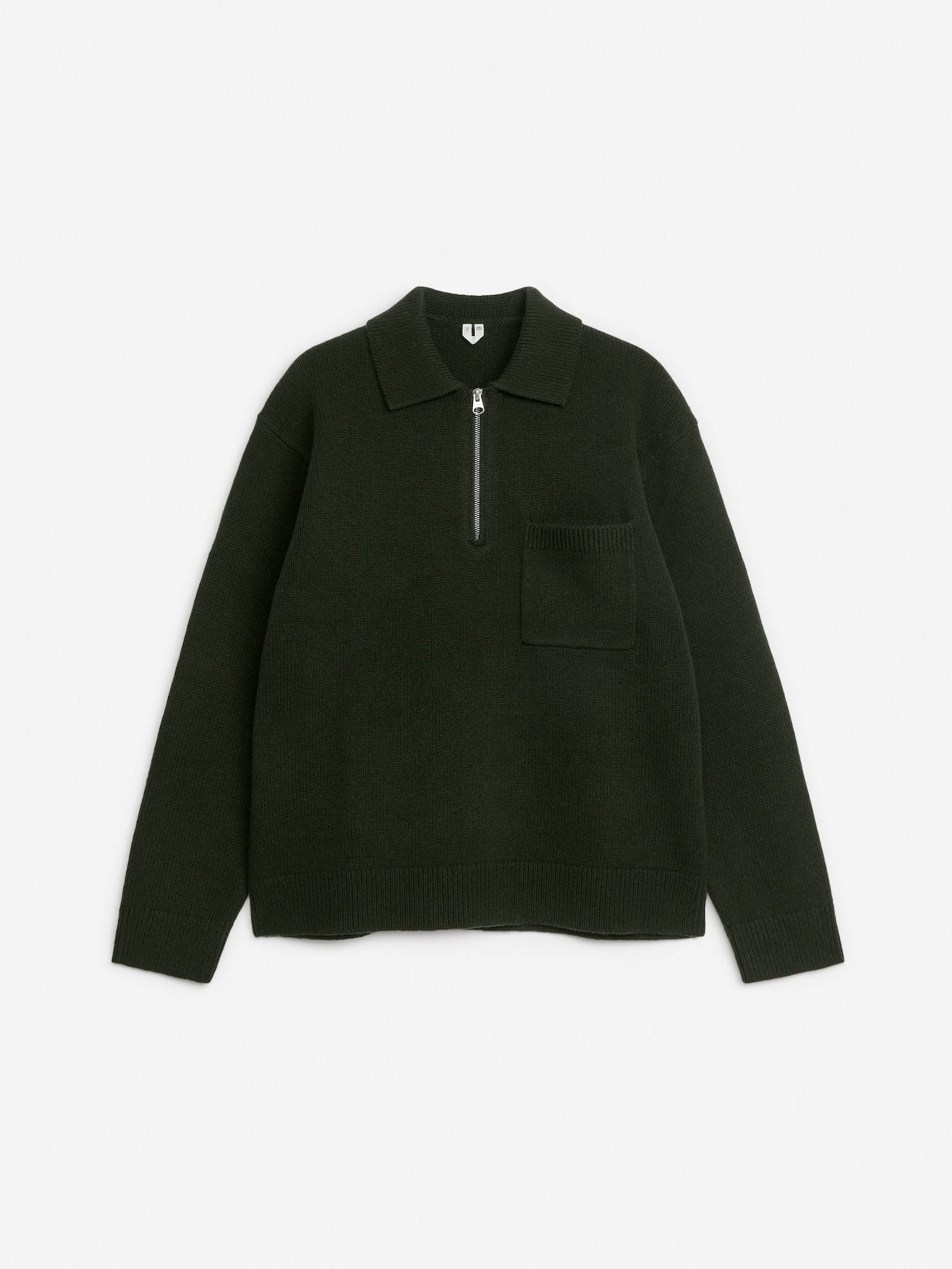 Knitted Wool Zip Polo Shirt - Dark Green/Grey/Brown - 2