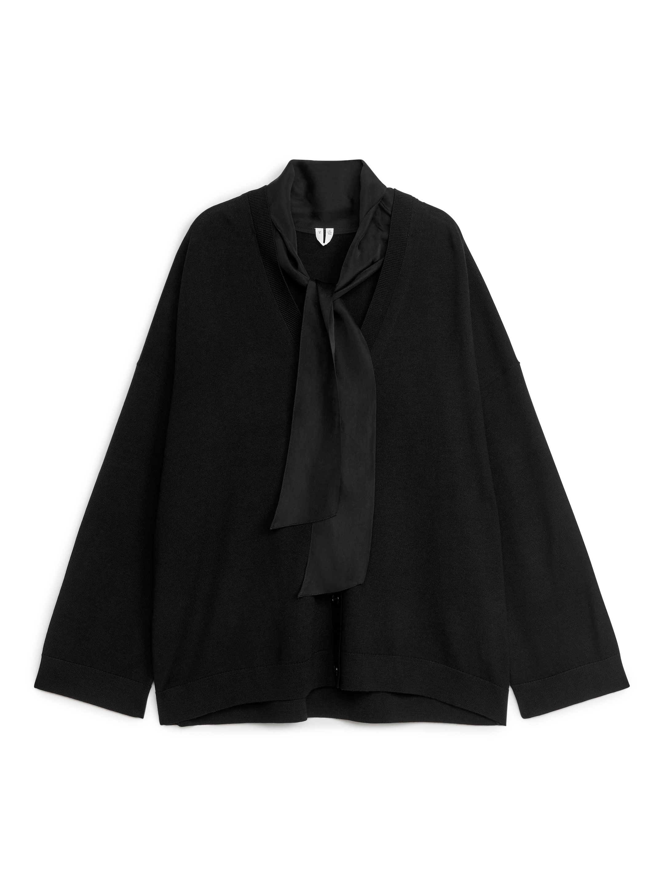 Tie-Neck Wool Cardigan - Black - Regular fit - women - StillMedia/DescriptiveStillLife - 2