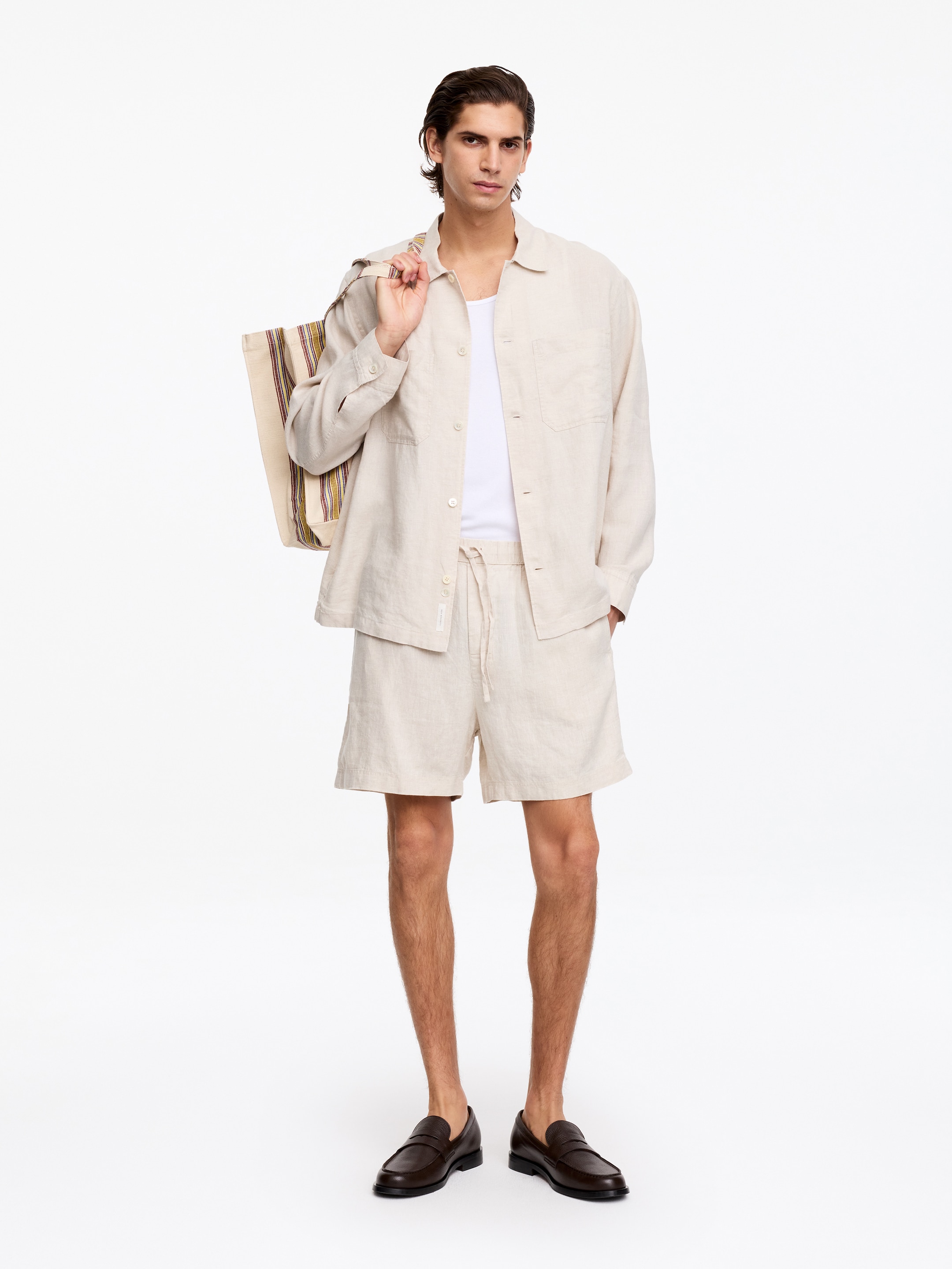 Linen Shorts-#A09580-19145